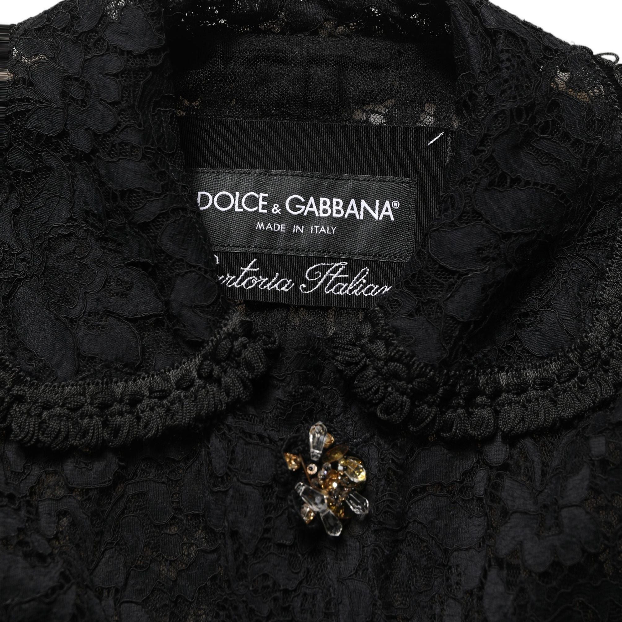 Dolce & Gabbana Black Embellished Guipure Lace Coat Jacket