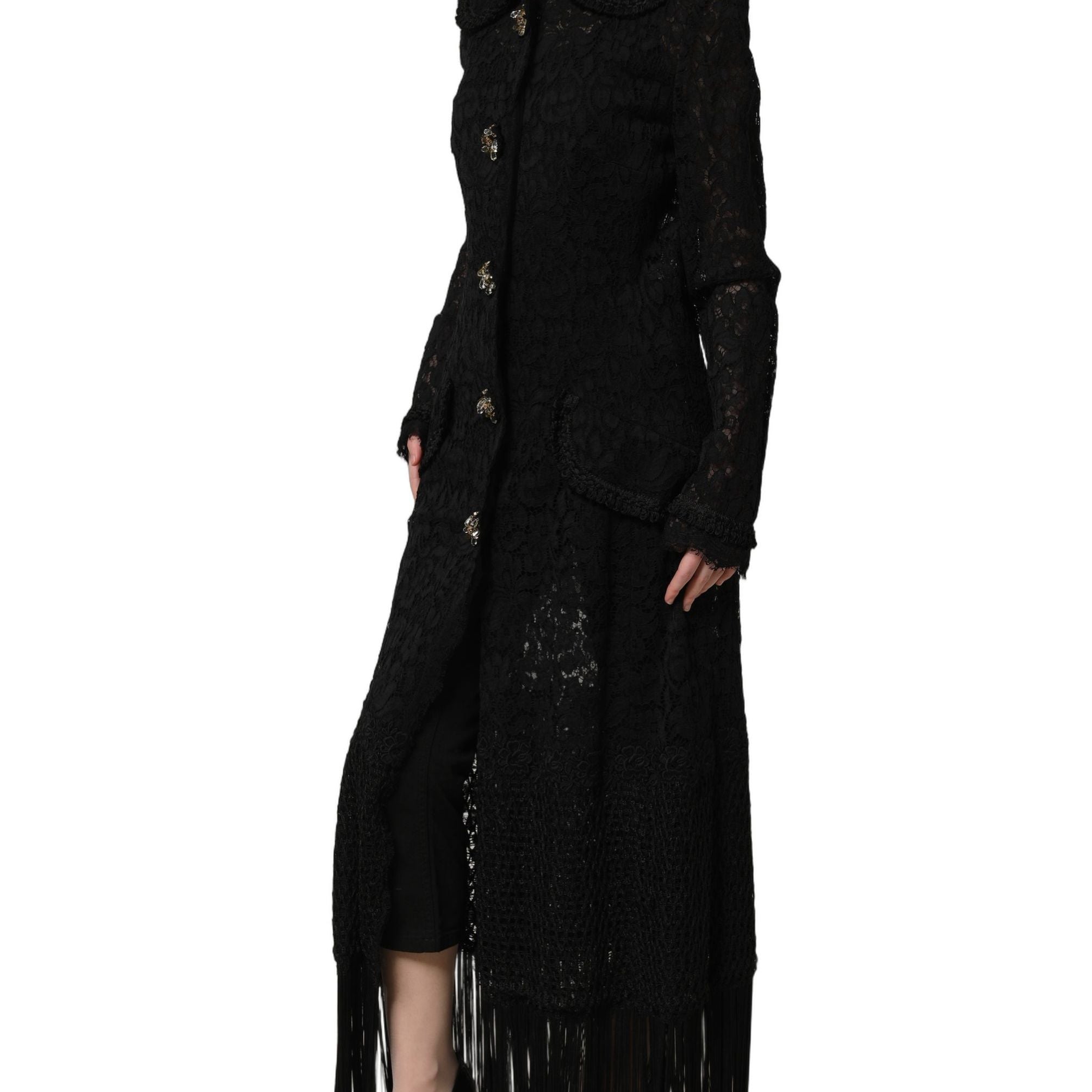 Dolce & Gabbana Black Embellished Guipure Lace Coat Jacket