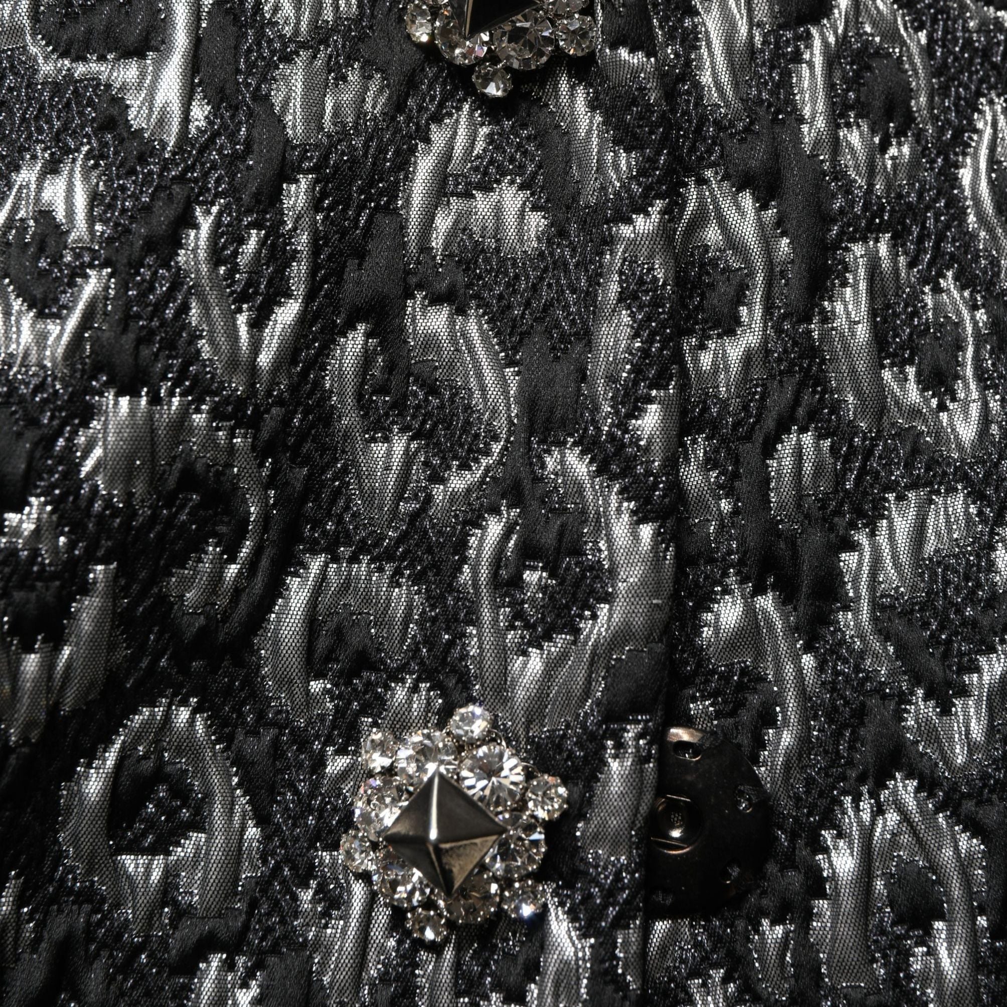 Dolce & Gabbana Black Silver Jacquard Leopard Coat Jacket