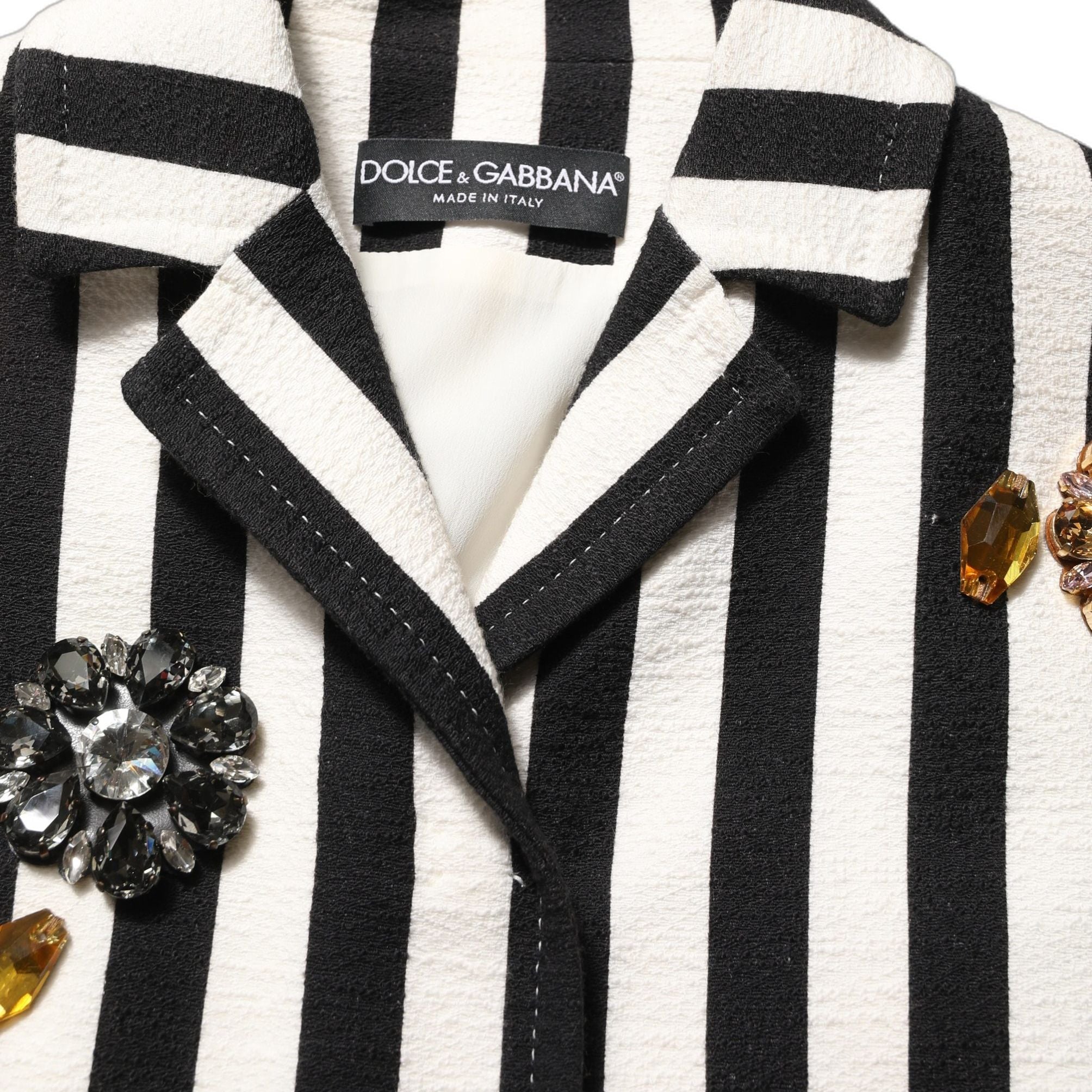 Dolce & Gabbana Black White Striped Embellished Coat Jacket