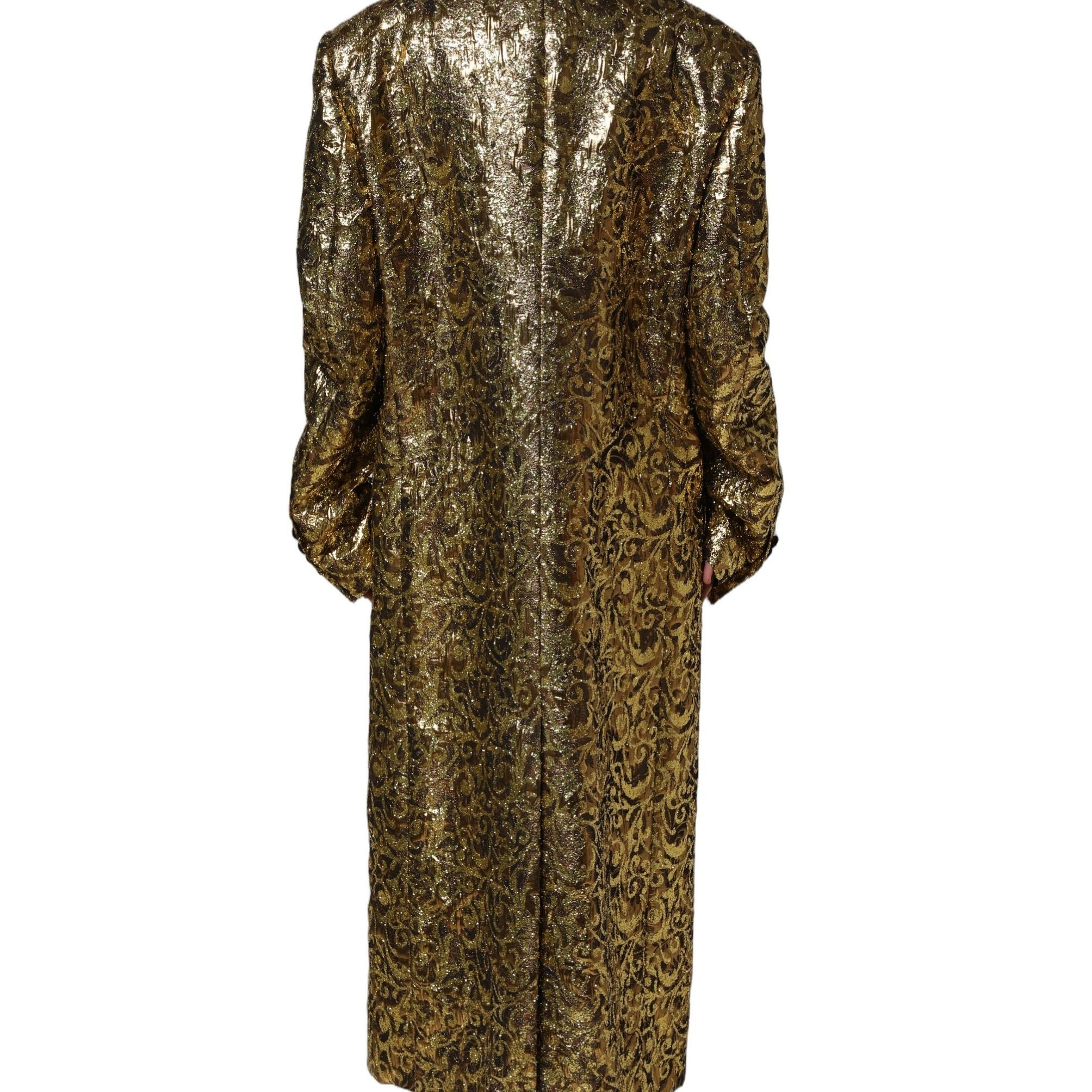 Dolce & Gabbana Gold Floral Jacquard Wool Trench Coat Jacket