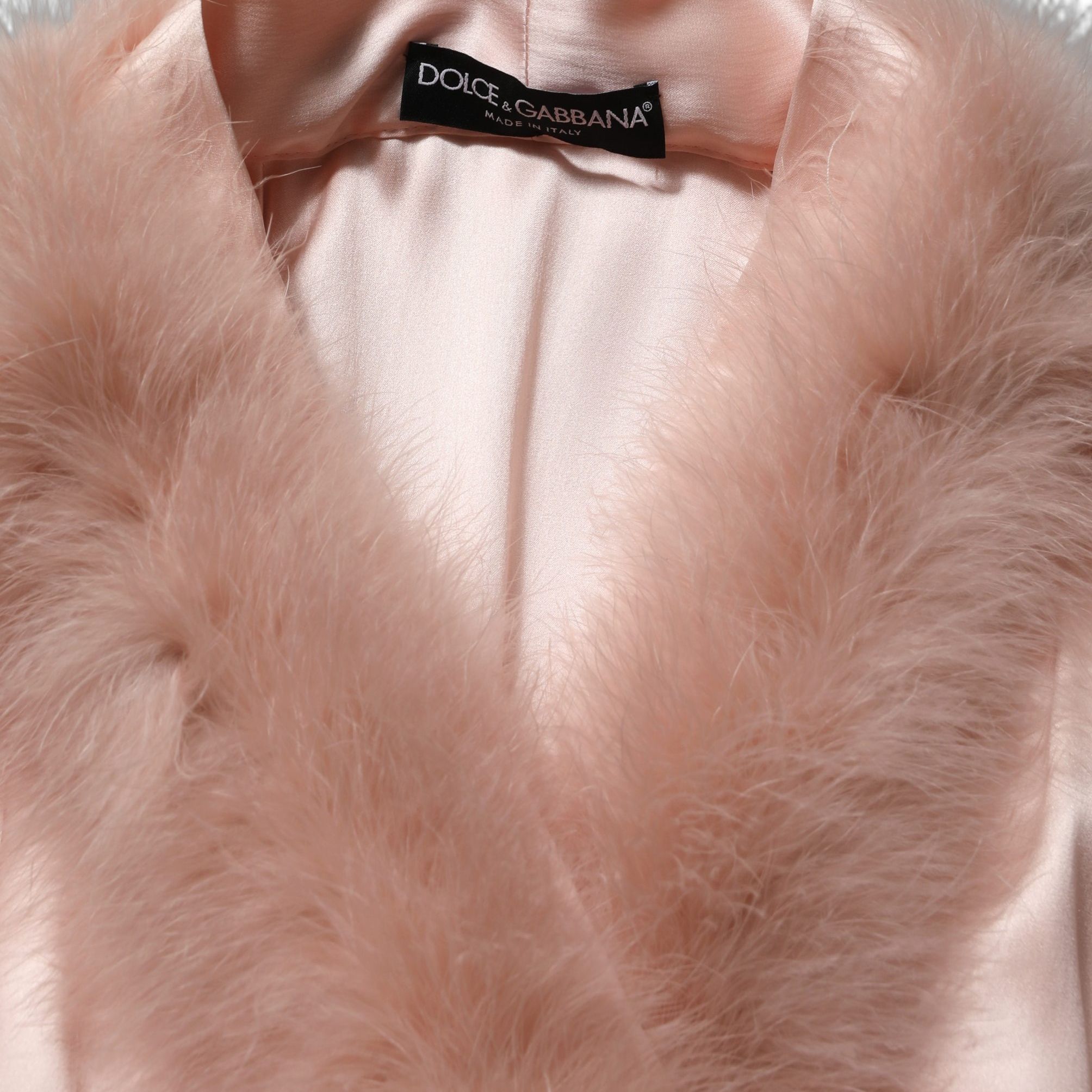 Dolce & Gabbana Light Pink Silk Turkey Feather Robe Jacket