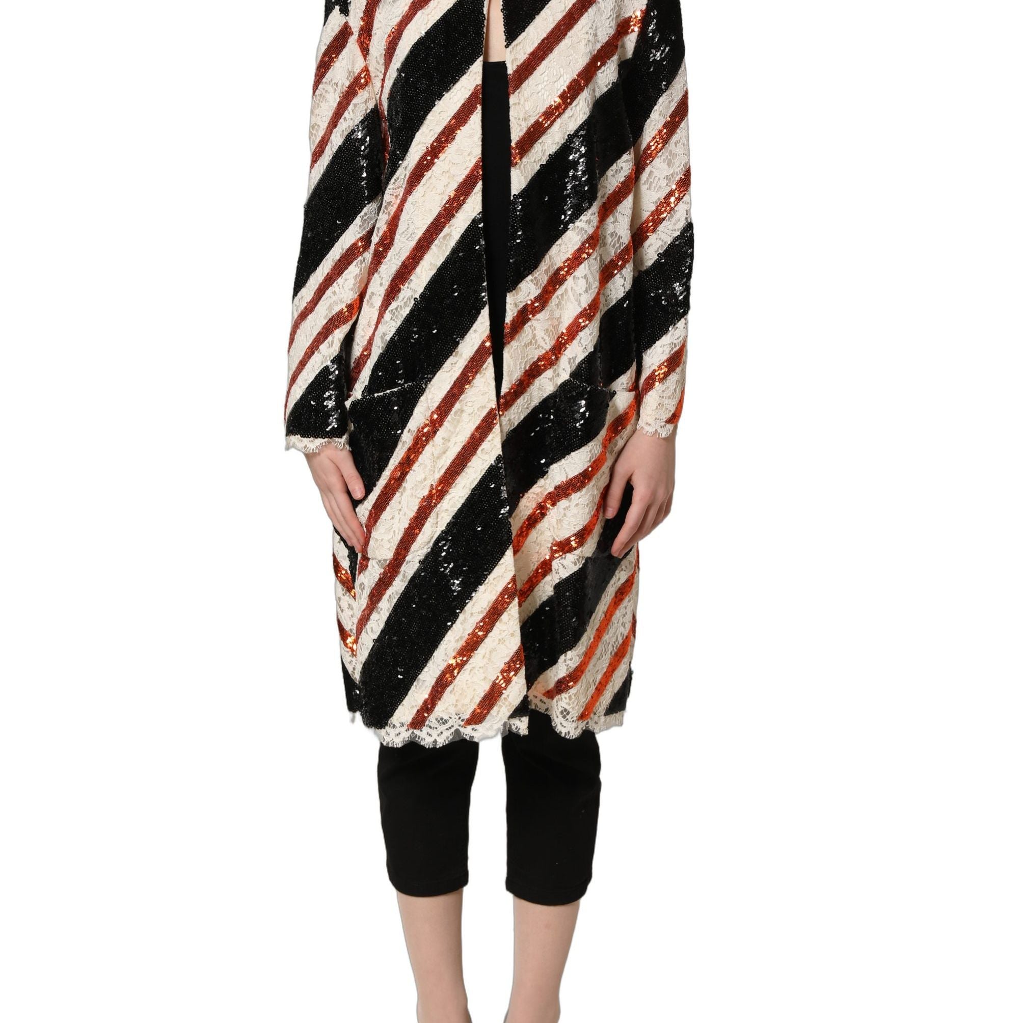 Dolce & Gabbana Multicolor Stripe Sequin Duster Coat Jacket