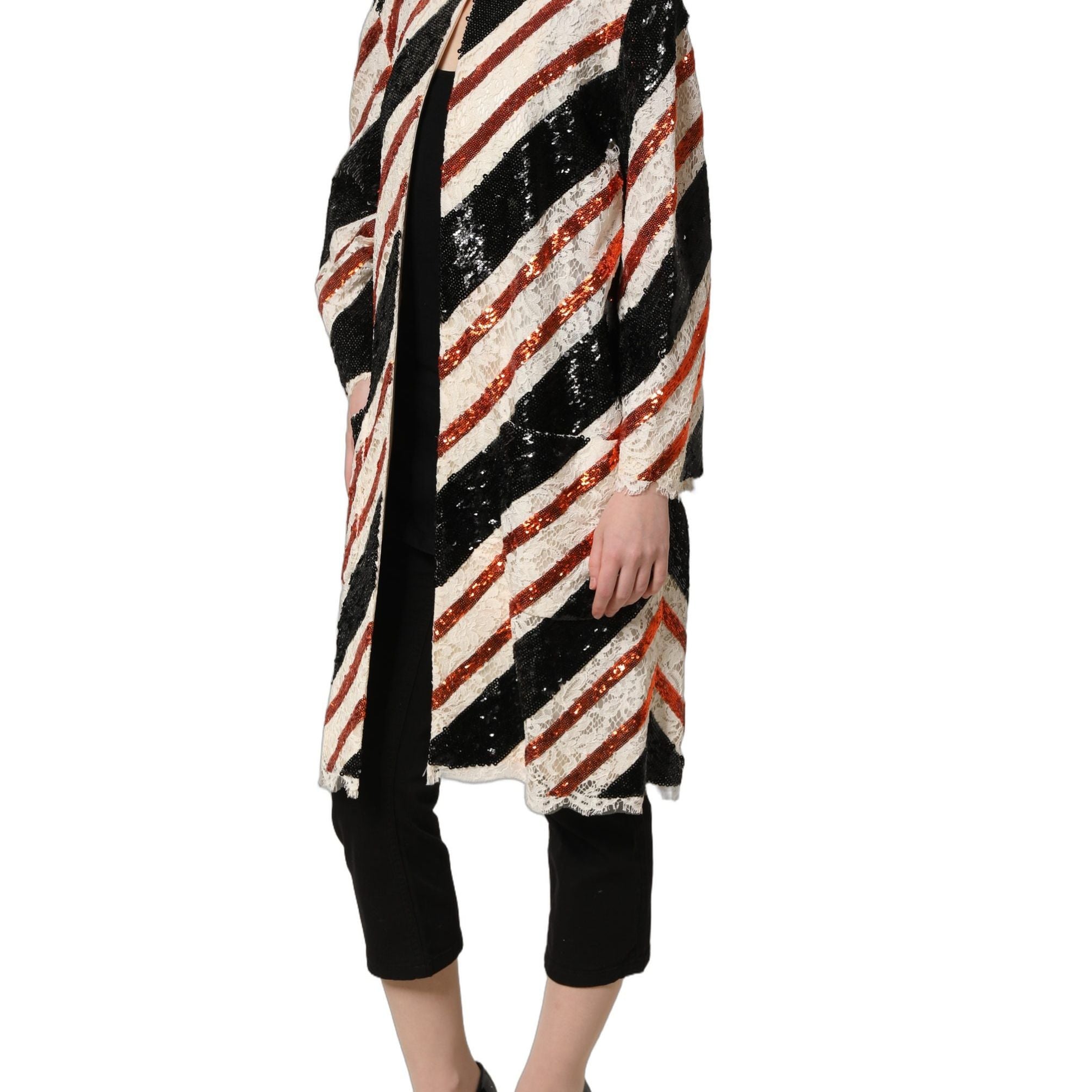 Dolce & Gabbana Multicolor Stripe Sequin Duster Coat Jacket