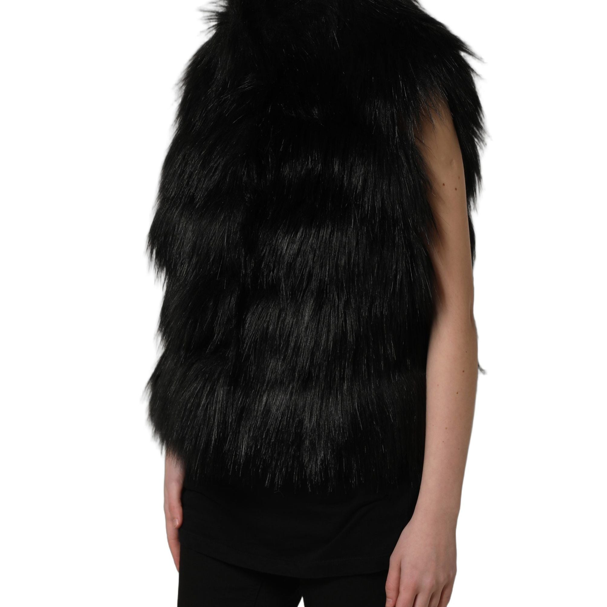 Dolce & Gabbana Black Acrylic Faux Fur Sleeveless Vest Jacket