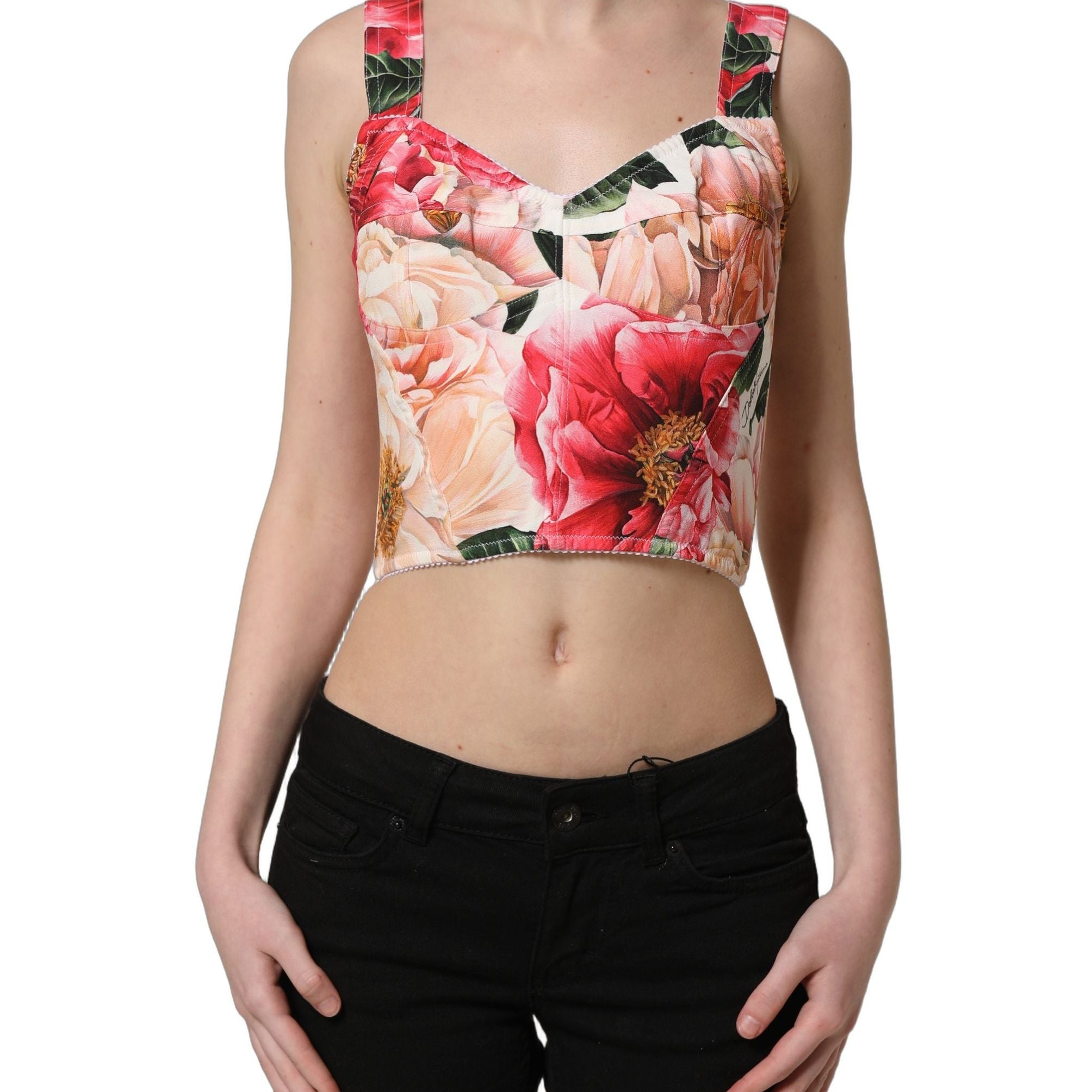 Dolce & Gabbana Multicolor Floral Cropped Bustier Tank Top