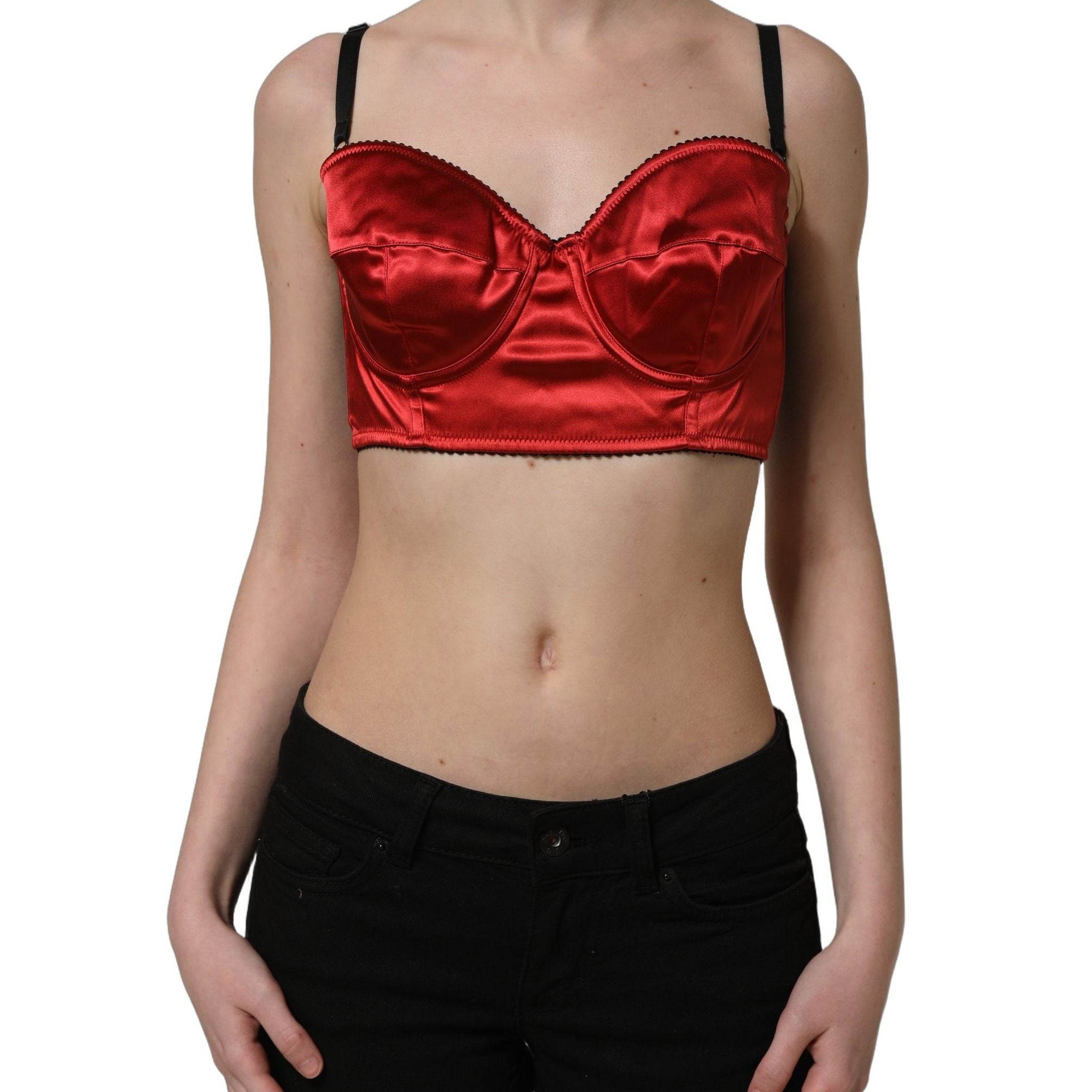 Dolce & Gabbana Red Polyester Satin Bustier Cropped Tank Top