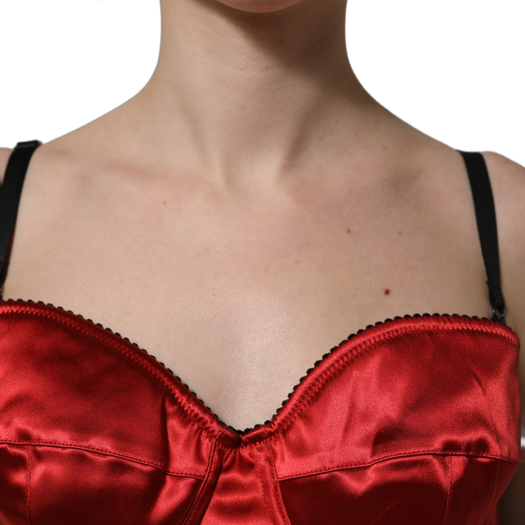 Dolce & Gabbana Red Polyester Satin Bustier Cropped Tank Top