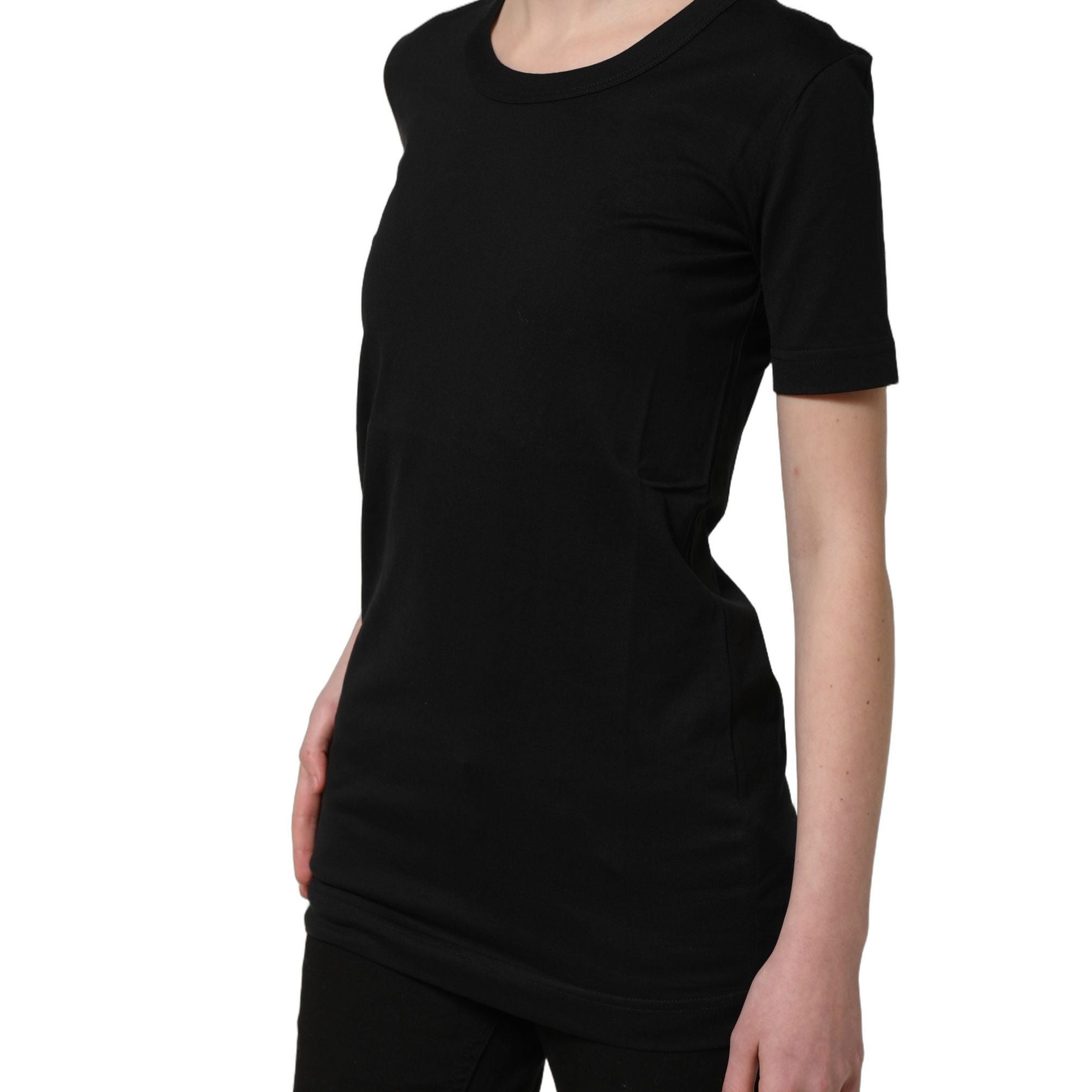 Dolce & Gabbana Black Cotton Short Sleeves Crew Neck T-shirt