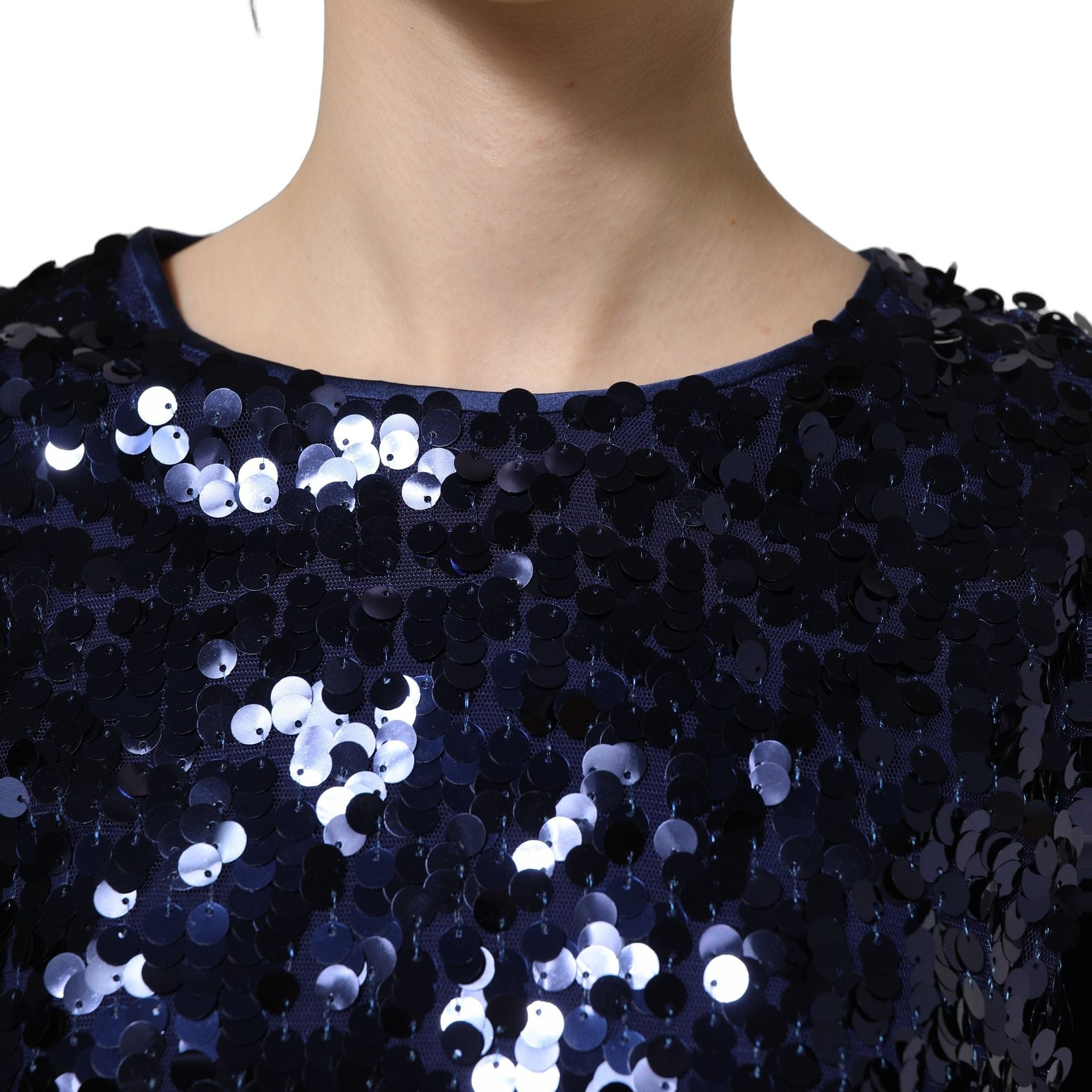 Dolce & Gabbana Blue Sequined Long Sleeves Crop Blouse Top