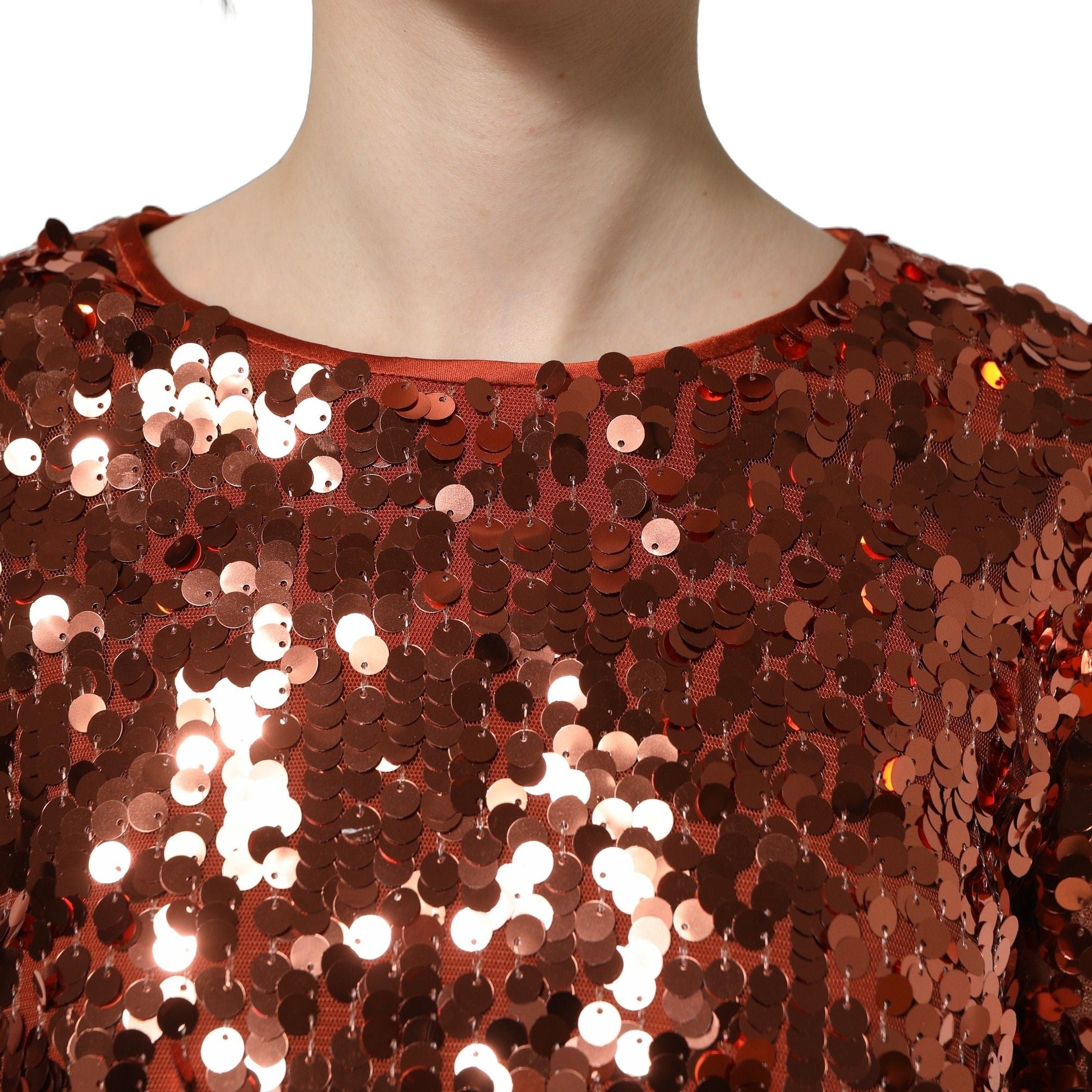Dolce & Gabbana Red Sequined Long Sleeves Crop Blouse Top