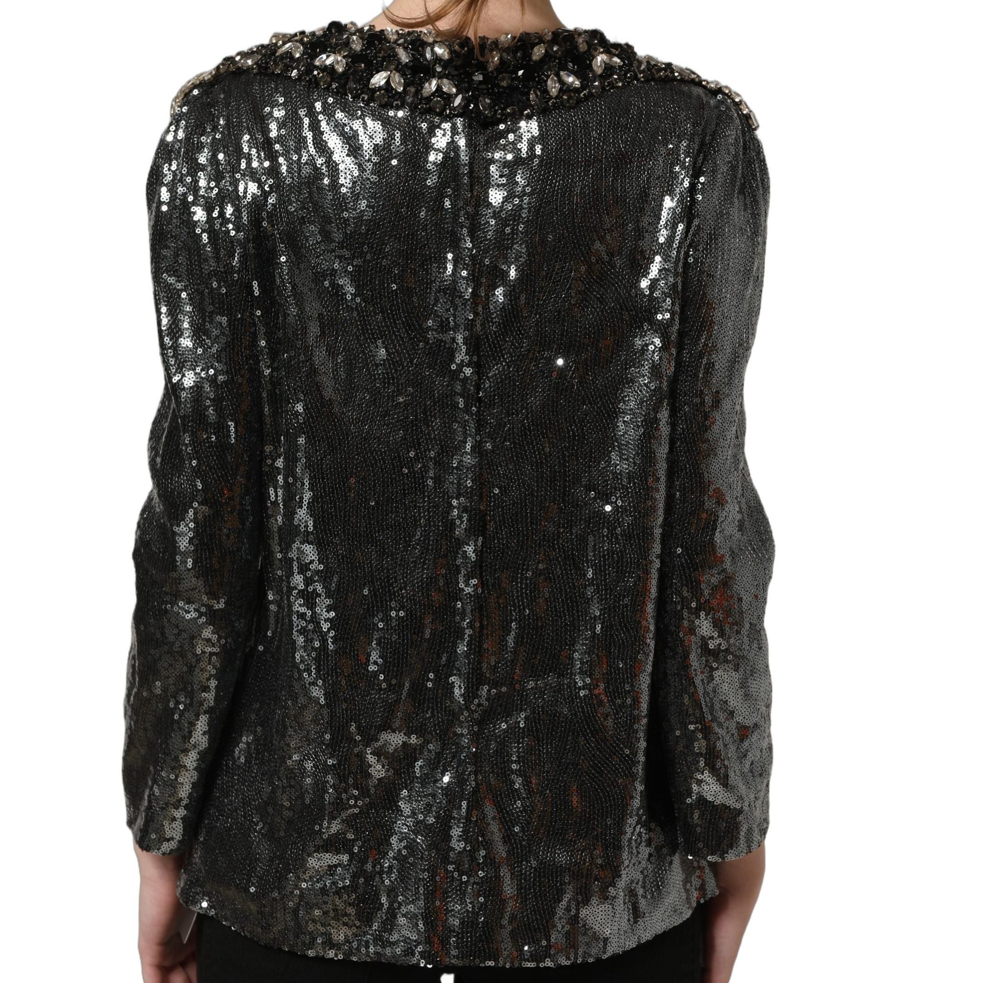 Dolce & Gabbana Metallic Gray Sequin Embellished Blouse Top