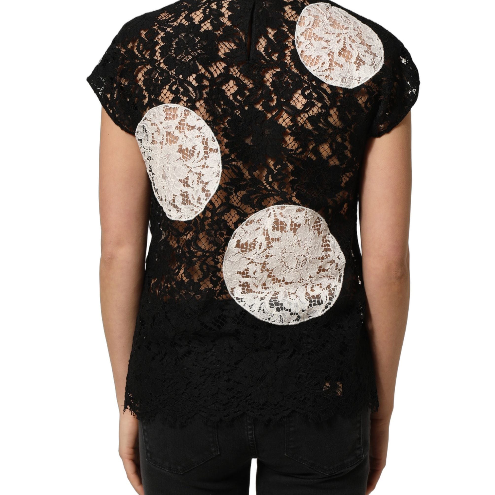 Dolce & Gabbana Black White Floral Lace Short Sleeve Blouse Top