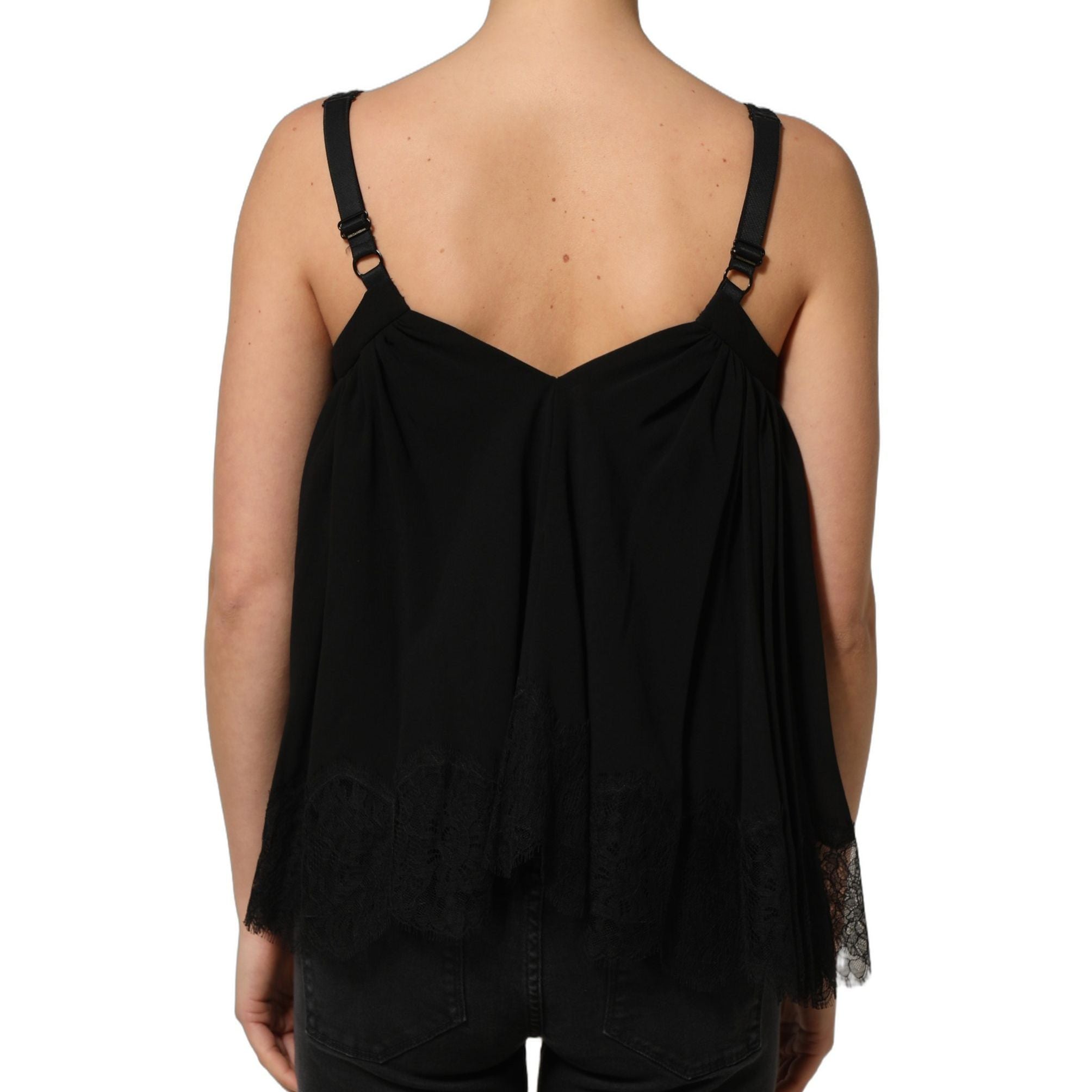 Dolce & Gabbana Black Sleeveless Floral Lace Tank Blouse Top