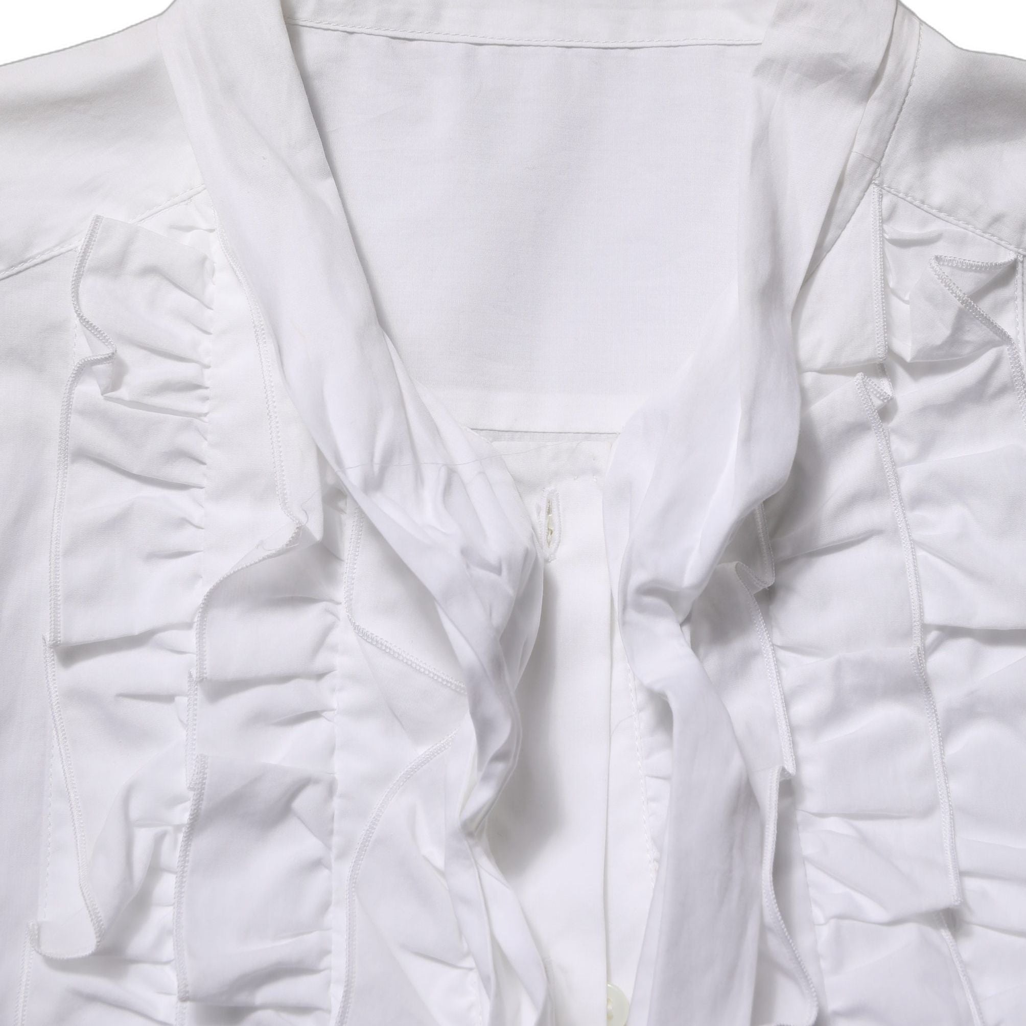 Dolce & Gabbana White Ruffled Bib Long Sleeves Blouse Top