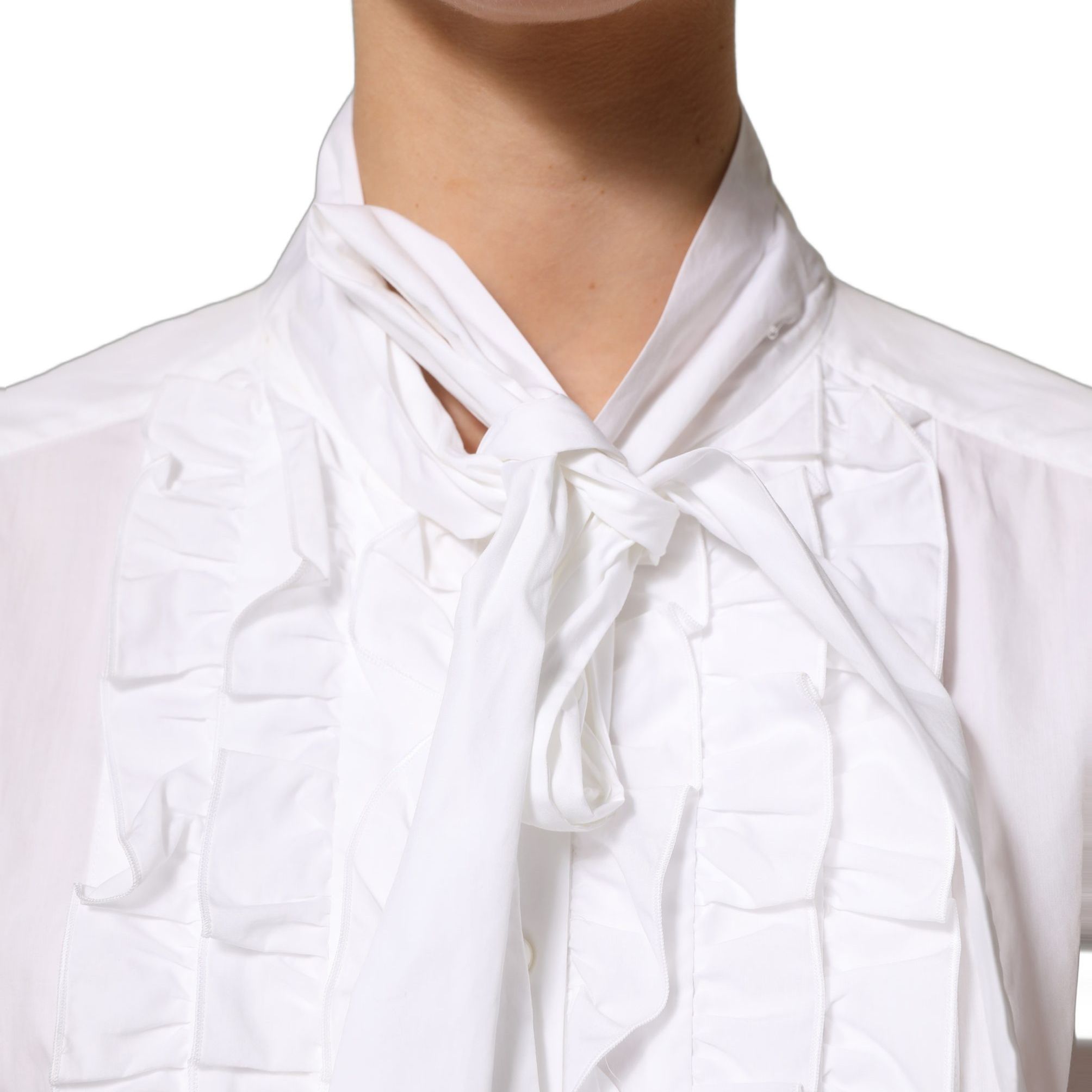 Dolce & Gabbana White Ruffled Bib Long Sleeves Blouse Top