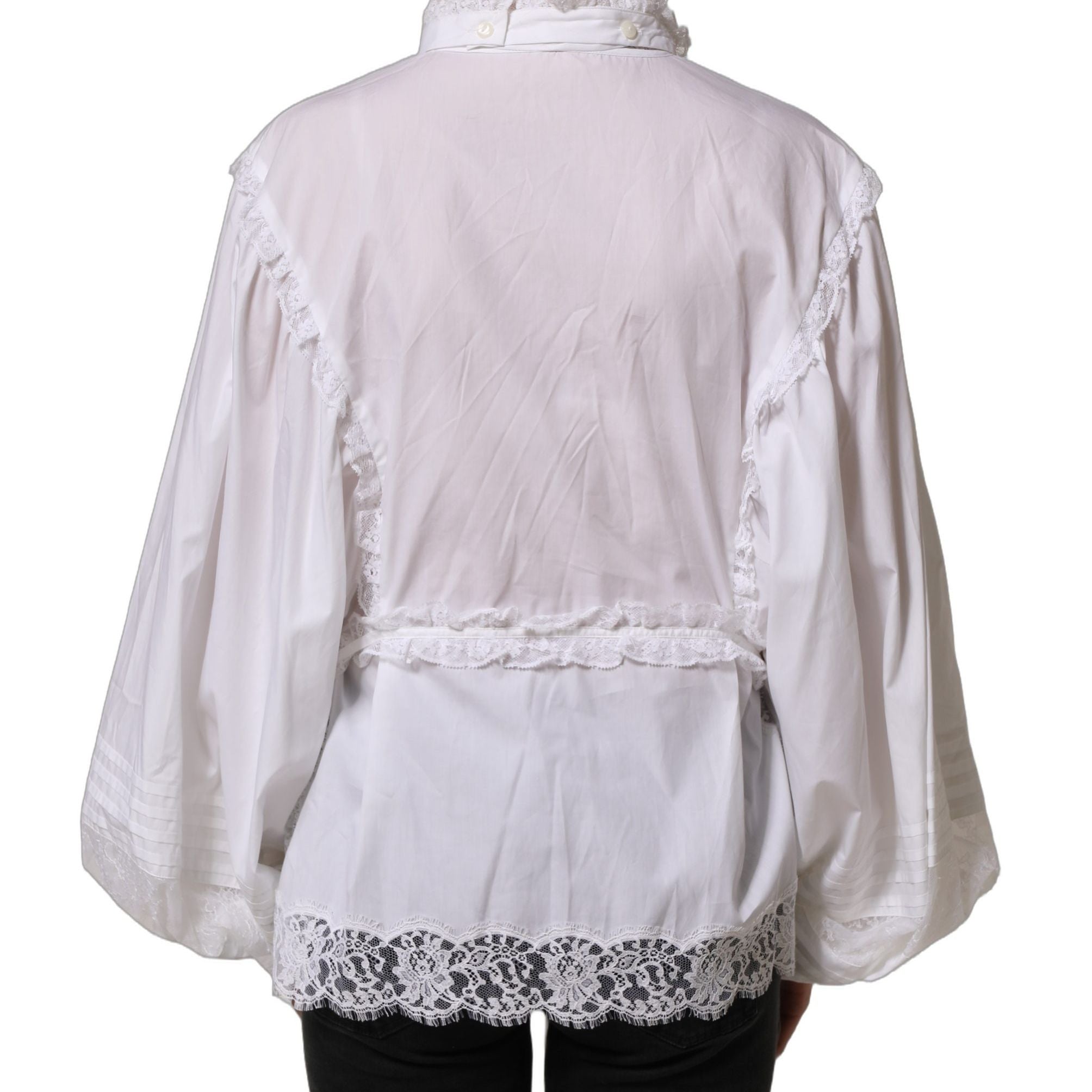 Dolce & Gabbana White Ruffled Lace Embellished Blouse Top