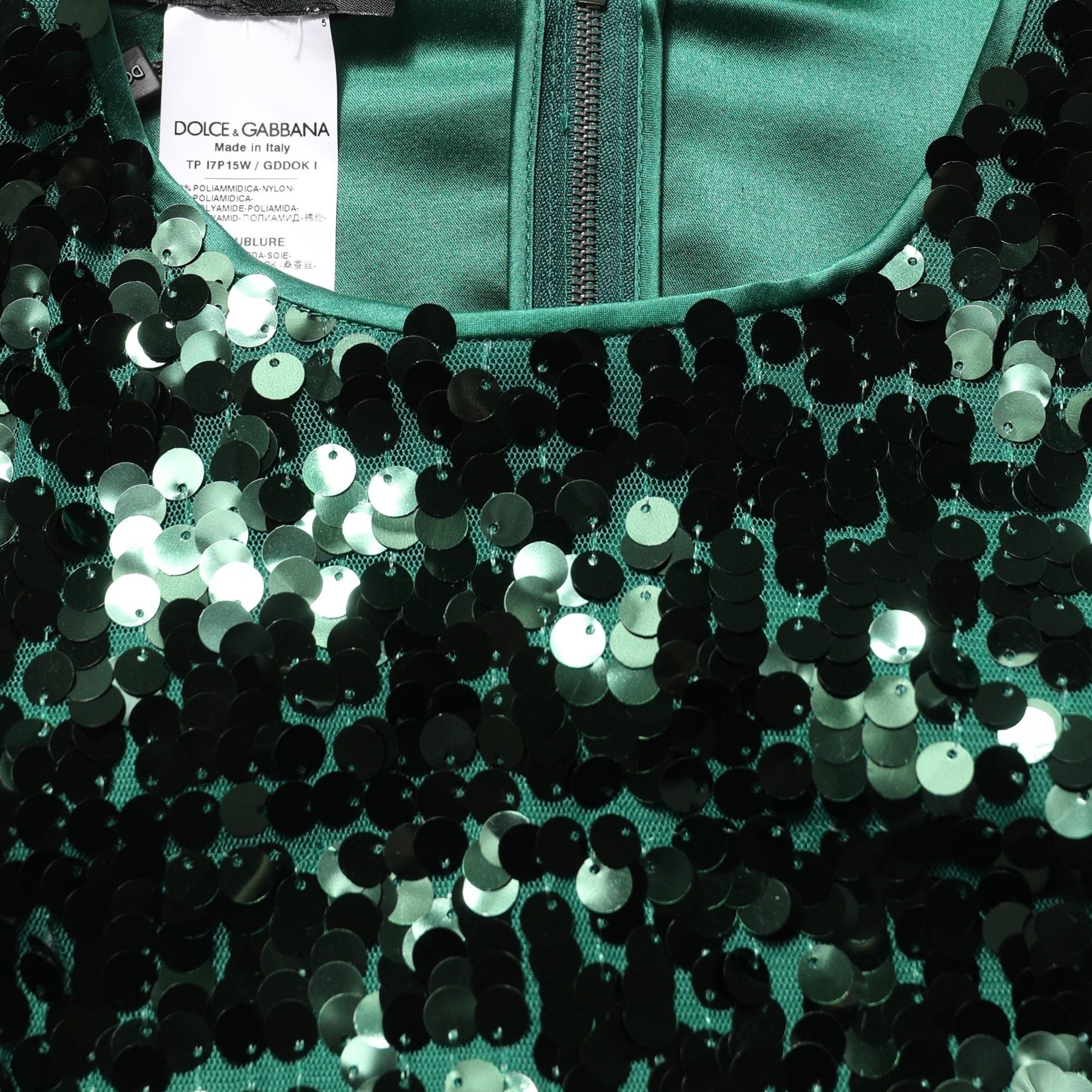 Dolce & Gabbana Green Sequined Long Sleeves Crop Blouse Top