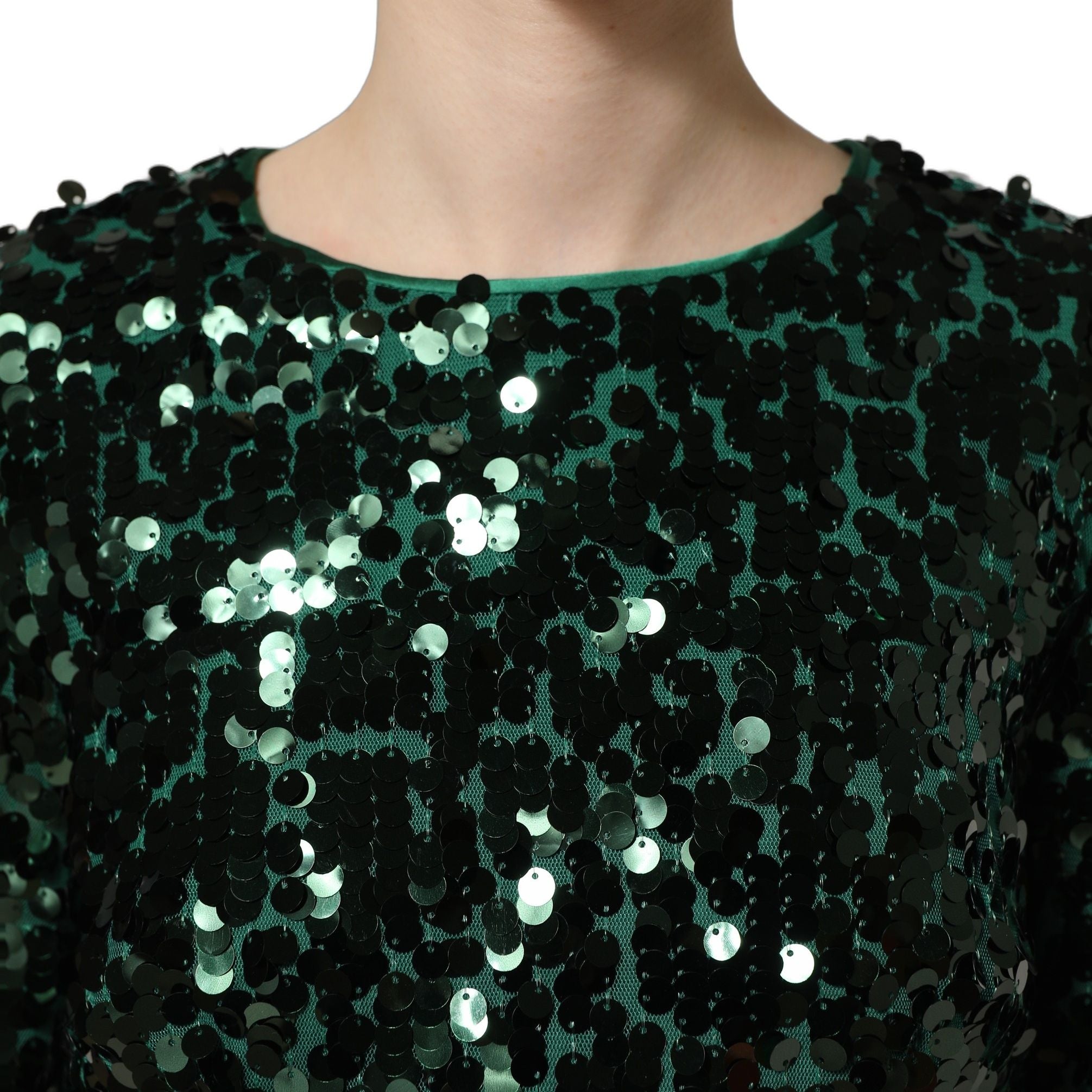 Dolce & Gabbana Green Sequined Long Sleeves Crop Blouse Top