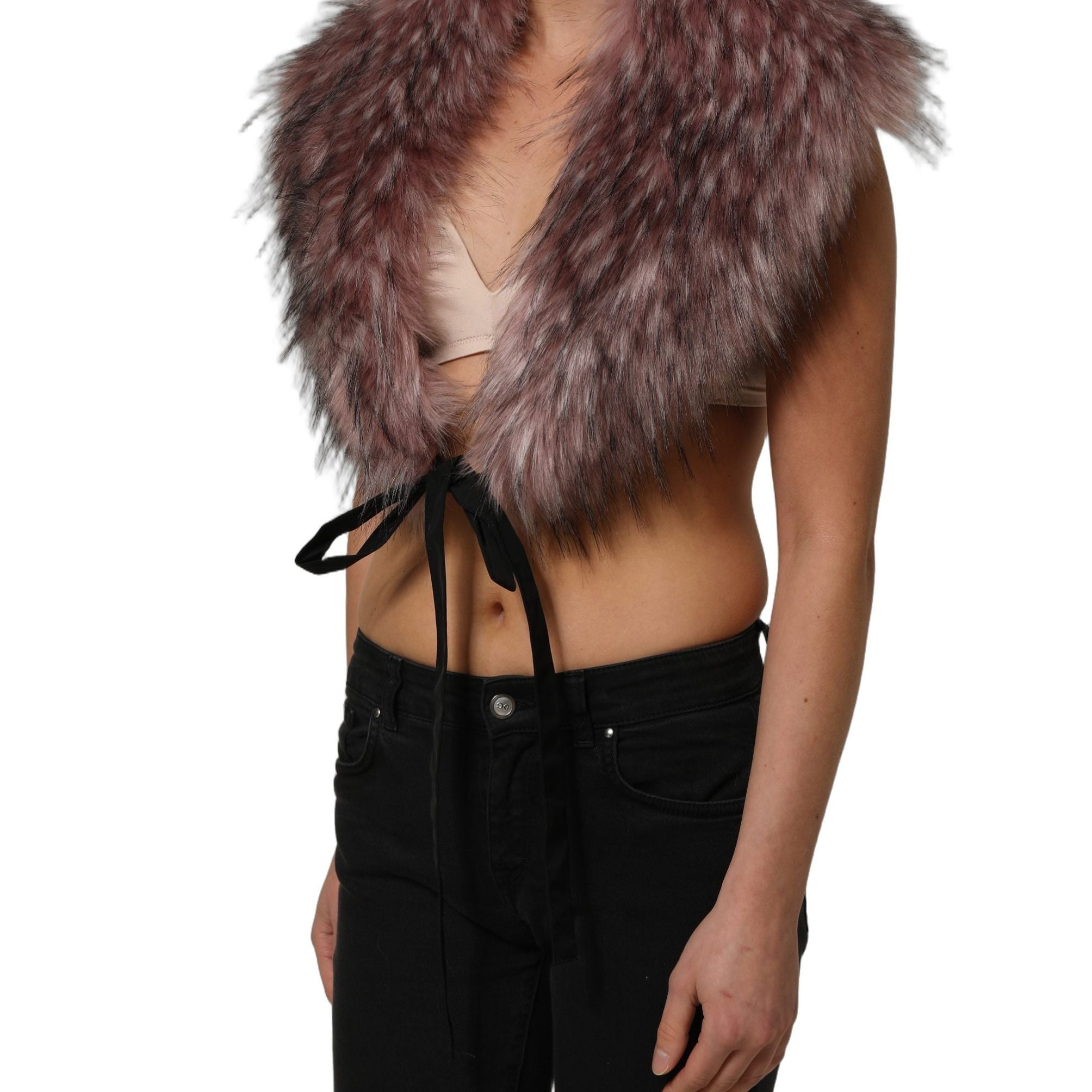 Dolce & Gabbana Pink Acrylic Faux Fur Knit Shrug Vest Top