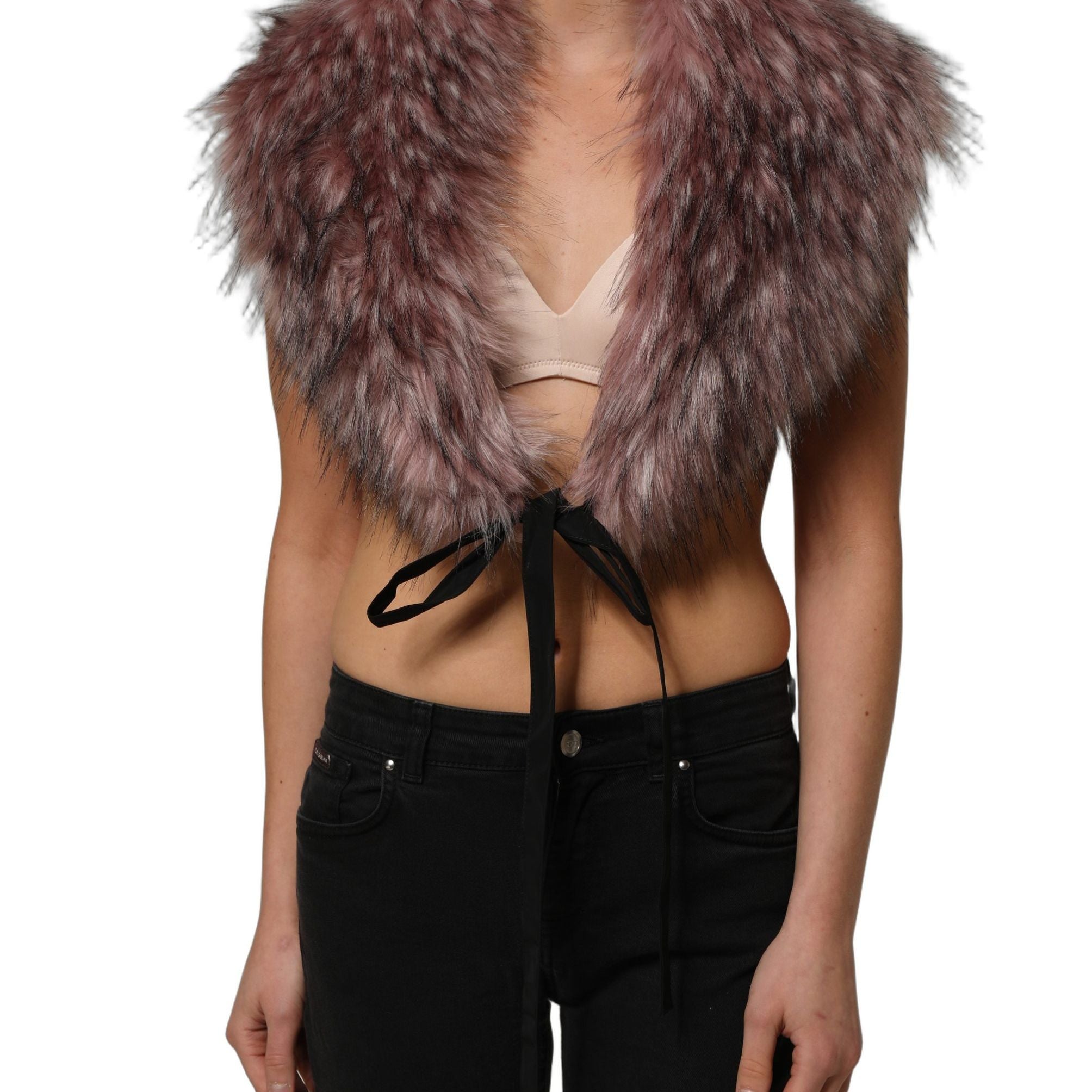 Dolce & Gabbana Pink Acrylic Faux Fur Knit Shrug Vest Top