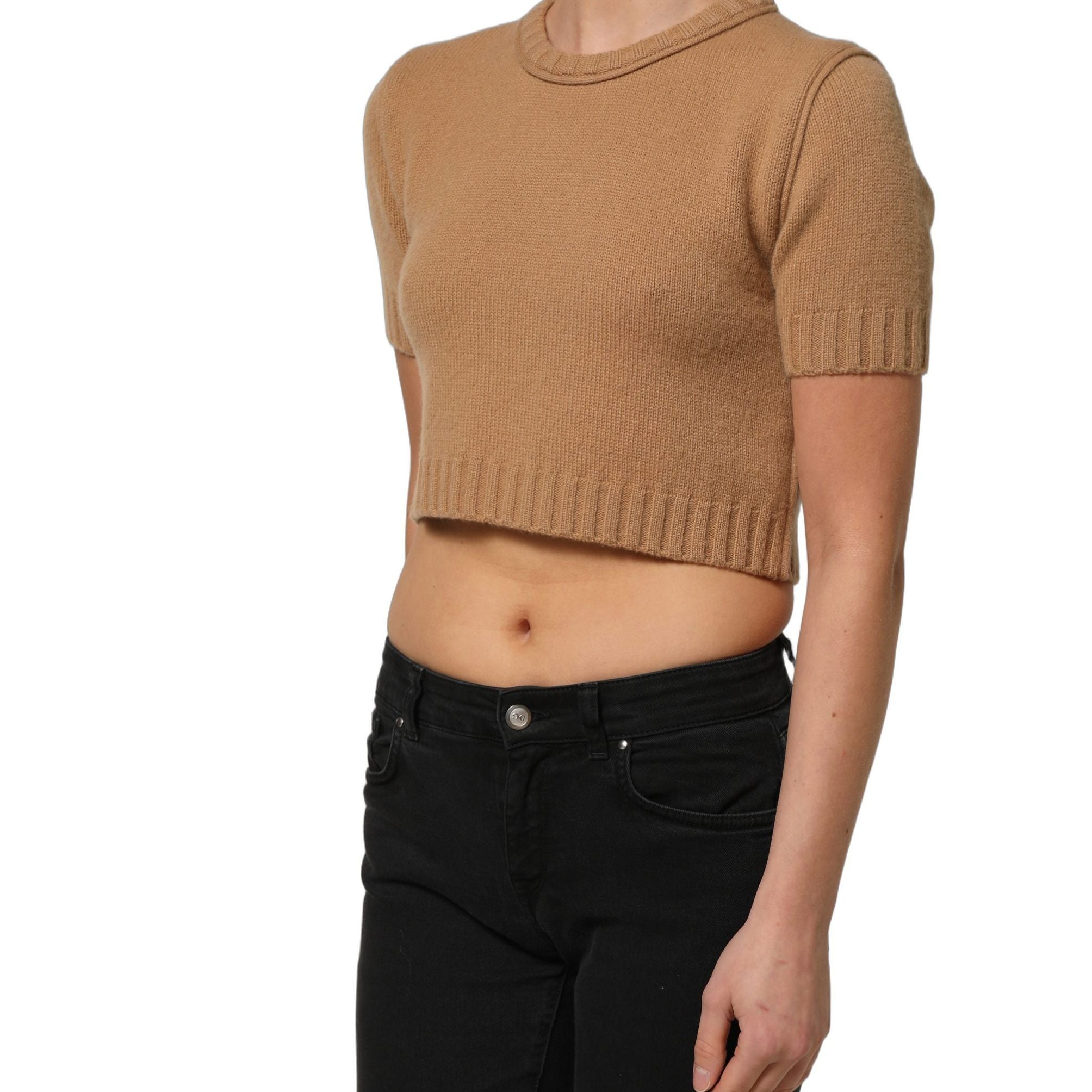 Dolce & Gabbana Brown Wool Short Sleeves Cropped Blouse Top