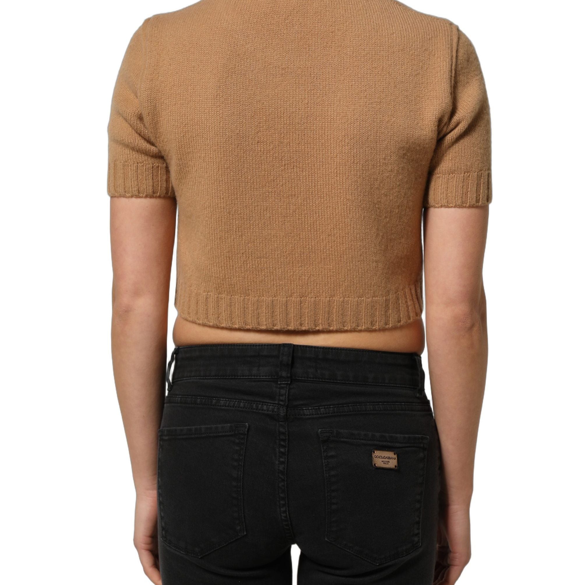 Dolce & Gabbana Brown Wool Short Sleeves Cropped Blouse Top