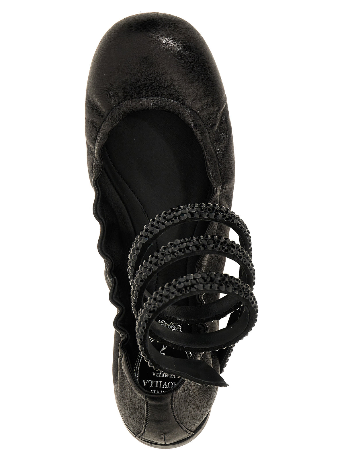 RENE CAOVILLA Black Lamb Leather Ballet Flats