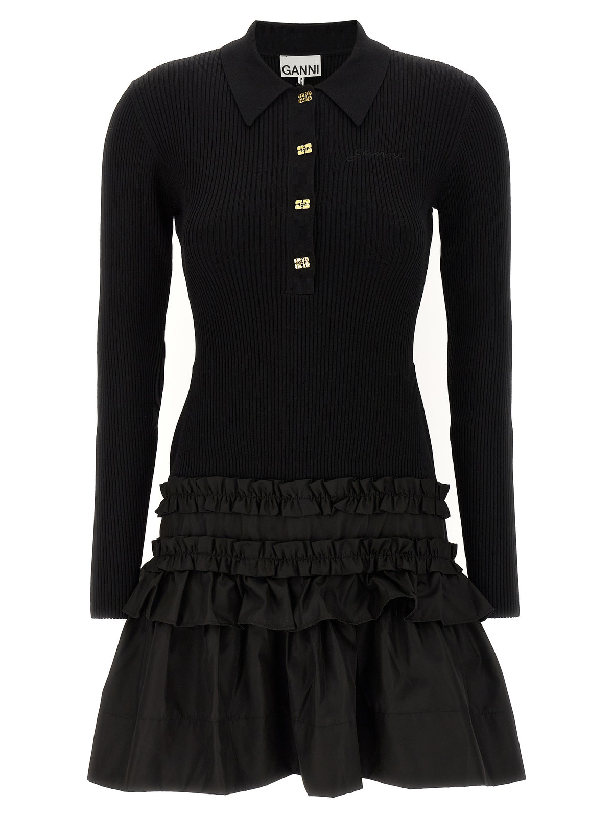Ganni Black Viscose Short Dress