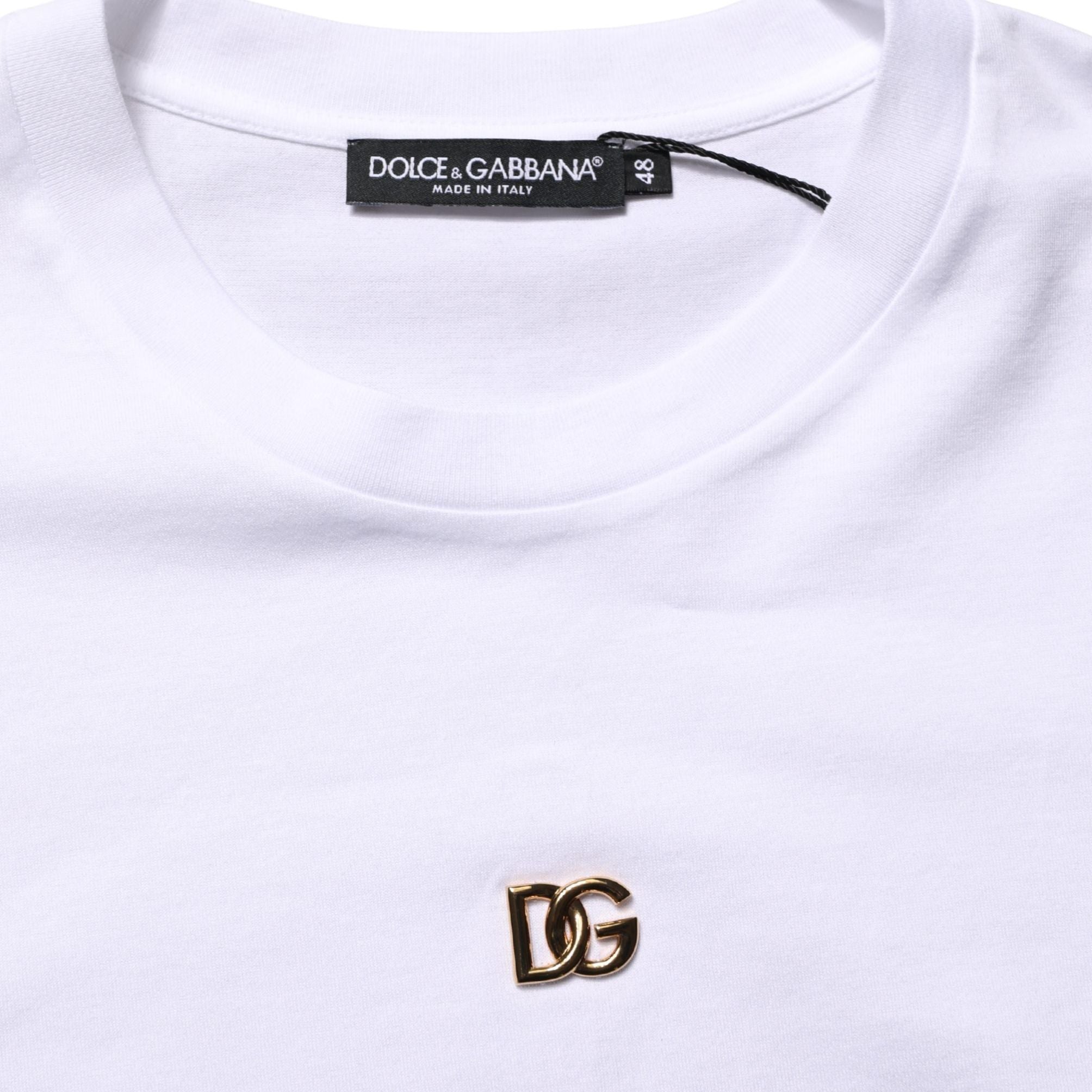 Dolce & Gabbana White Metal DG Logo Cotton Short Sleeves T-shirt