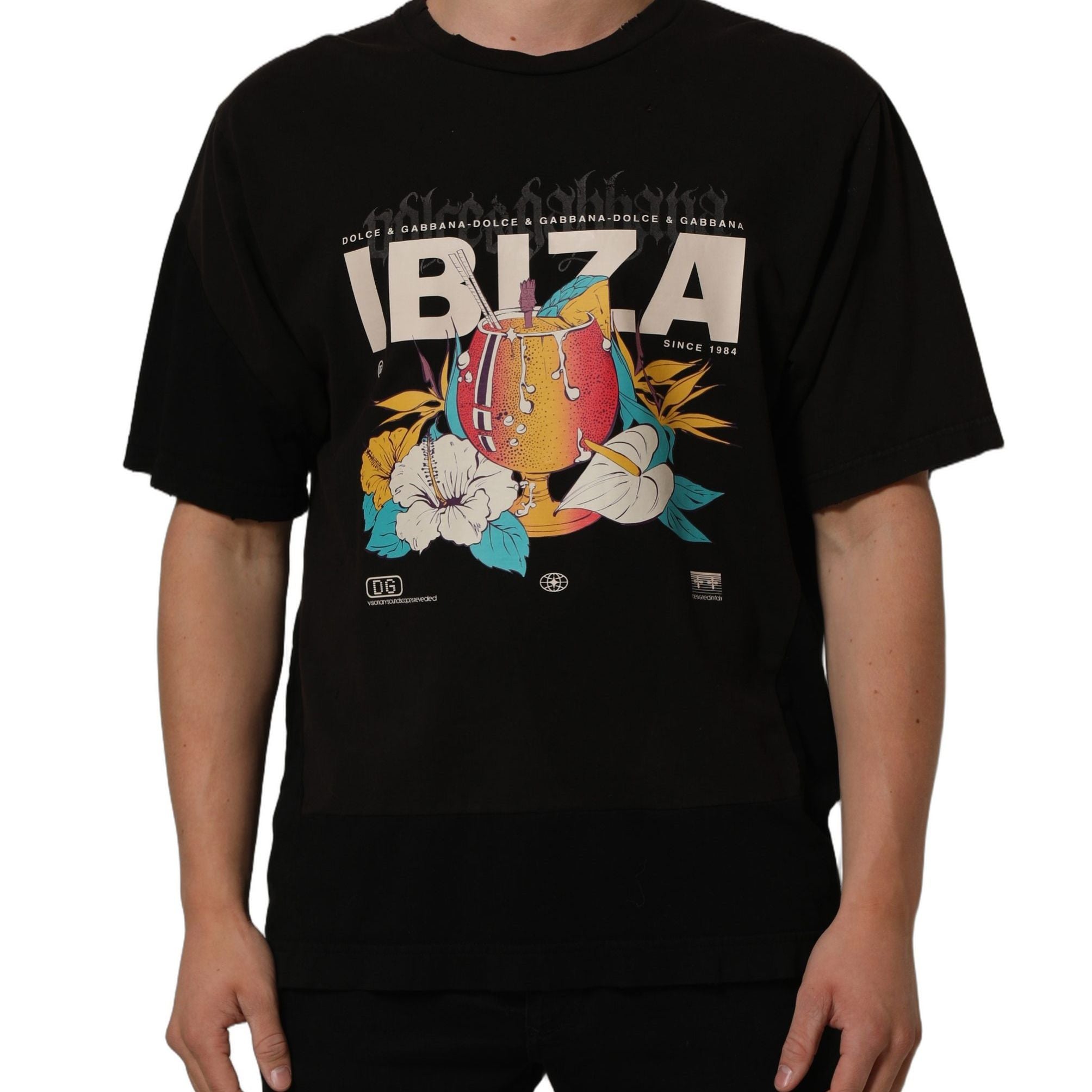 Dolce & Gabbana Black Tropical "IBIZA" Men Crew Neck T-shirt