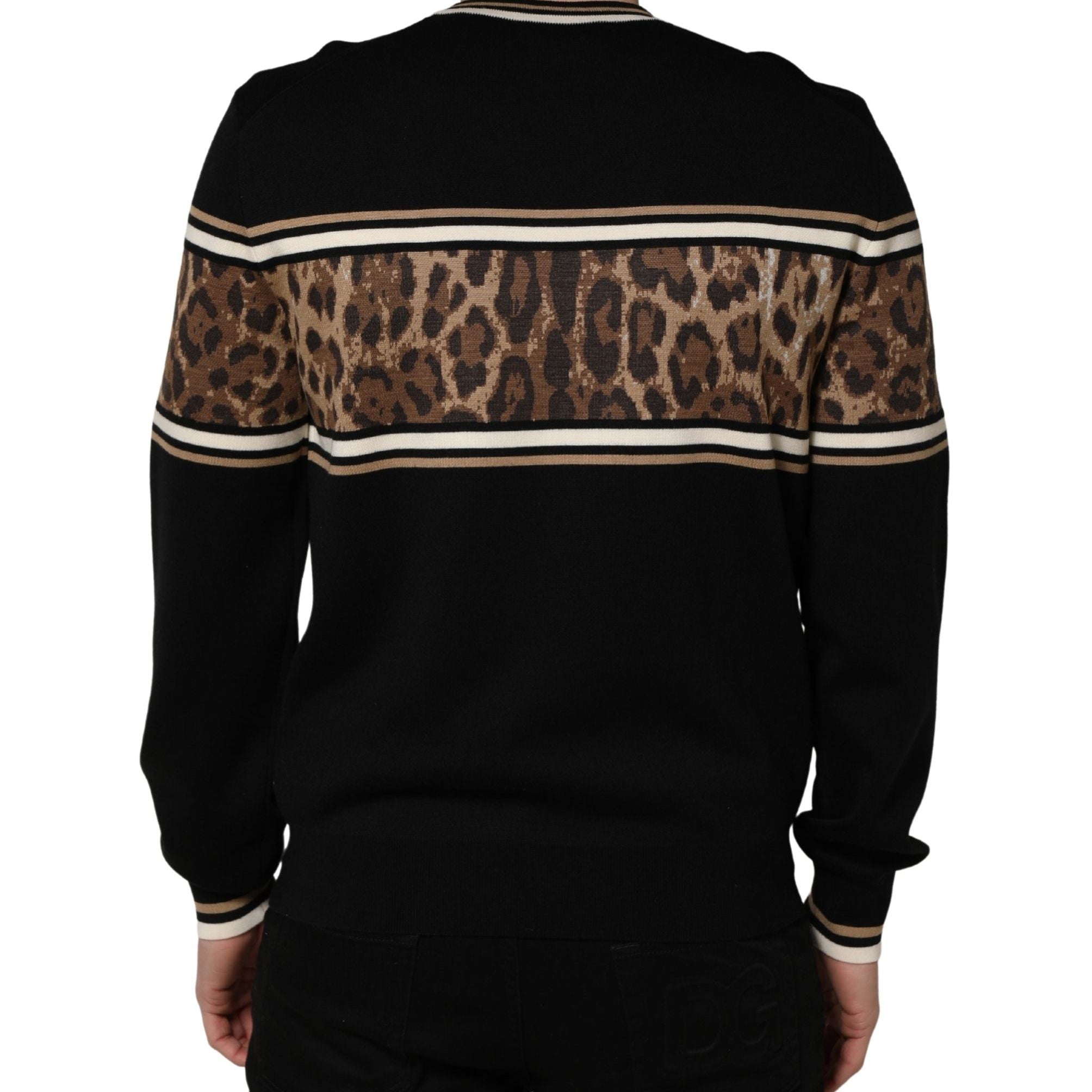 Dolce & Gabbana Black Leopard Wool Crew Neck Men Pullover Sweater