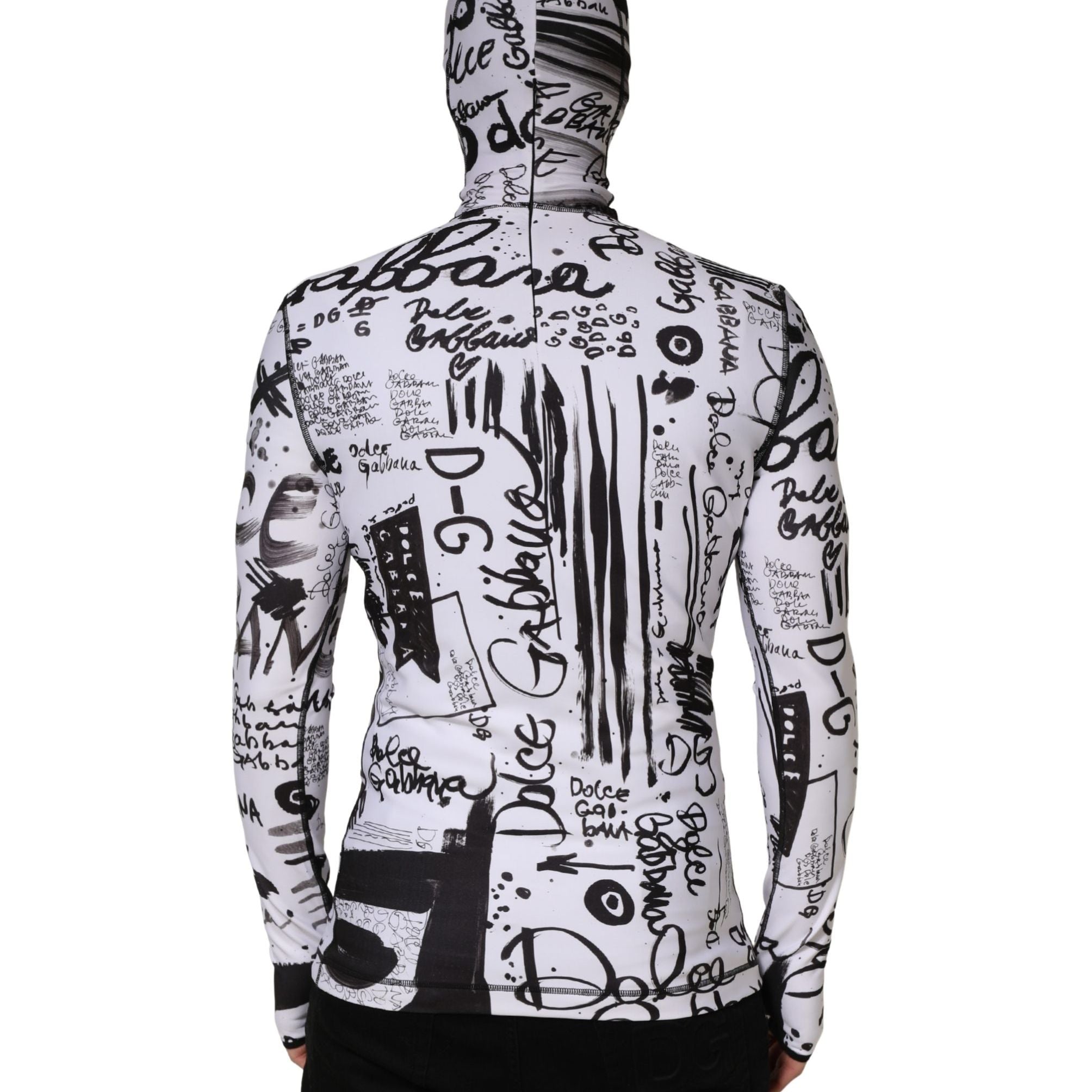 Dolce & Gabbana White Jersey Graffiti Print Balaclava Hood Sweater