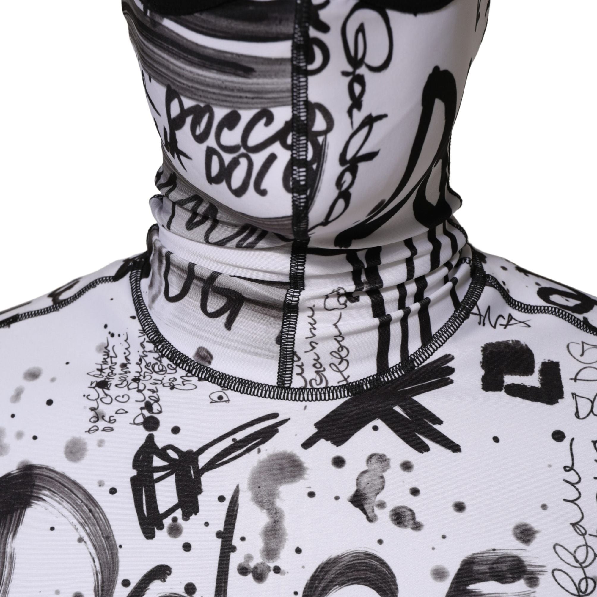 Dolce & Gabbana White Jersey Graffiti Print Balaclava Hood Sweater