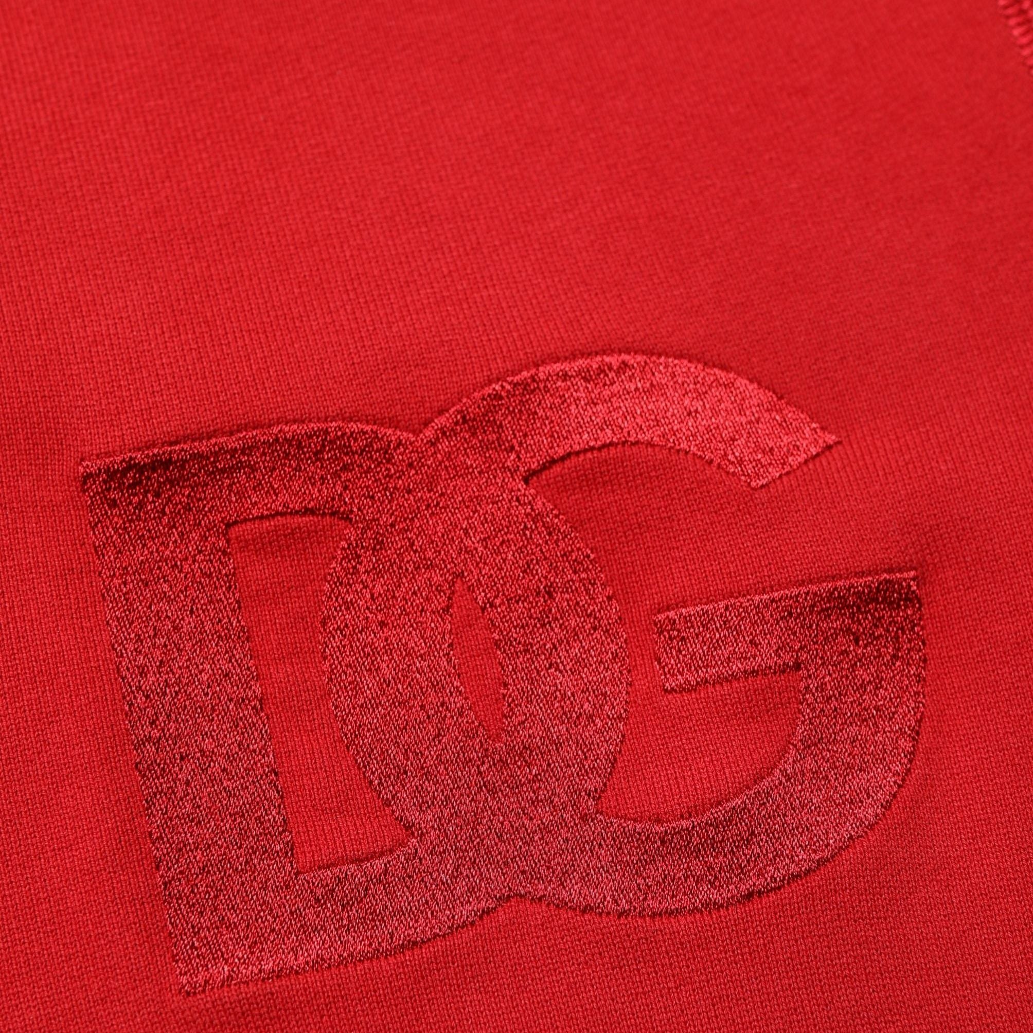 Dolce & Gabbana Red Embroidered Logo Hooded Full Zip Sweater