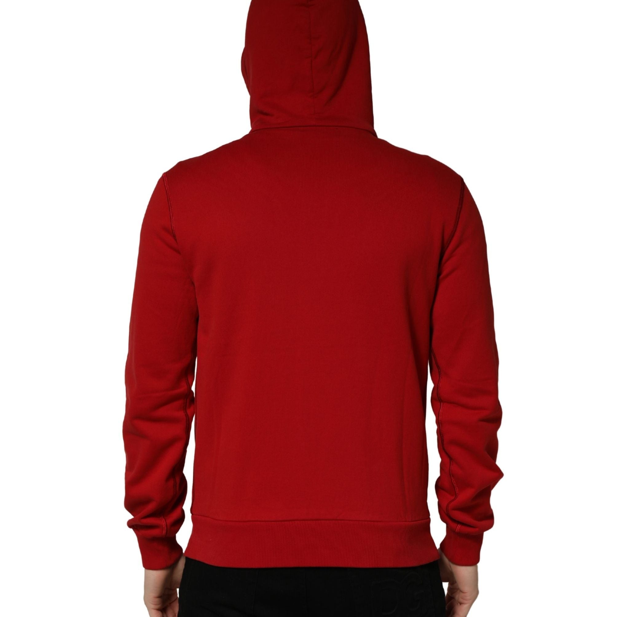 Dolce & Gabbana Red Embroidered Logo Hooded Full Zip Sweater