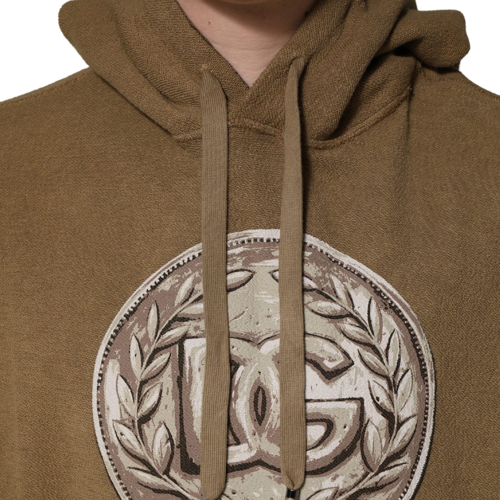 Dolce & Gabbana Brown Cotton Logo Coin Hooded Pullover Sweater