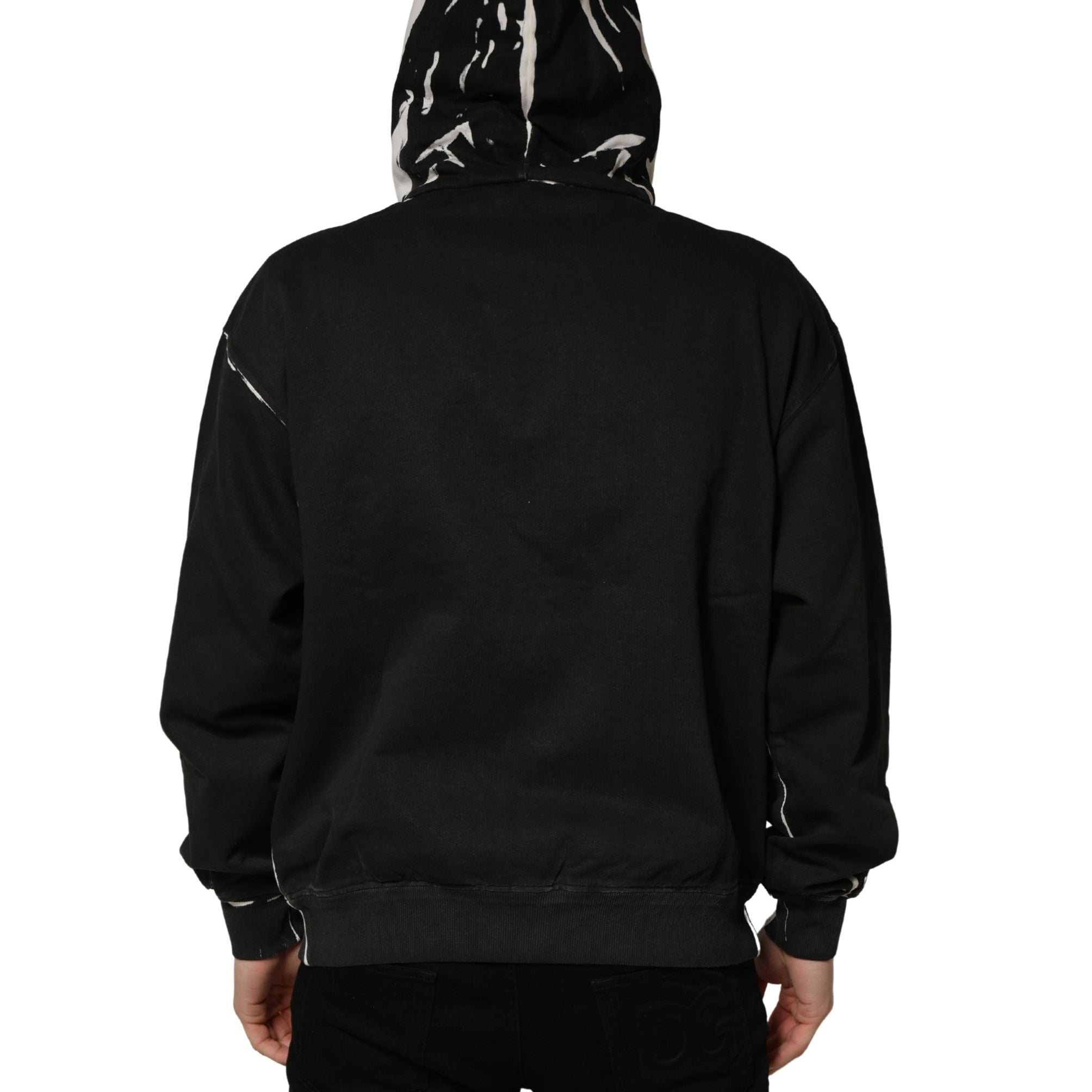 Dolce & Gabbana Black Cotton Logo Hooded Full Zip Sweater