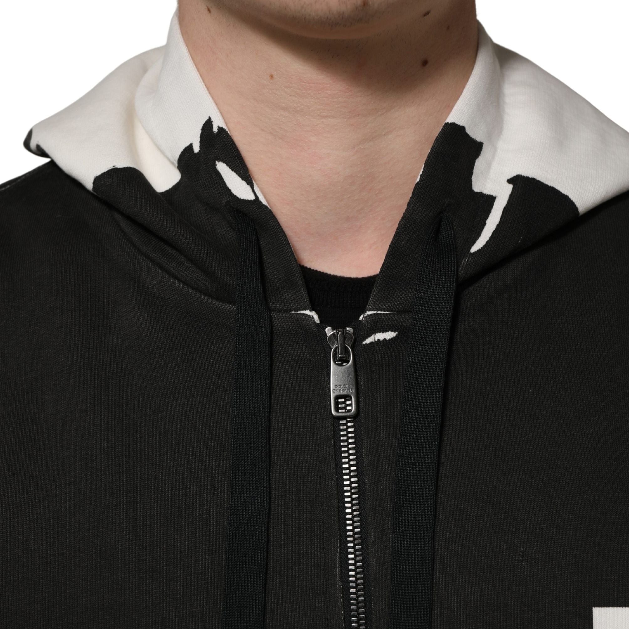 Dolce & Gabbana Black Cotton Logo Hooded Full Zip Sweater