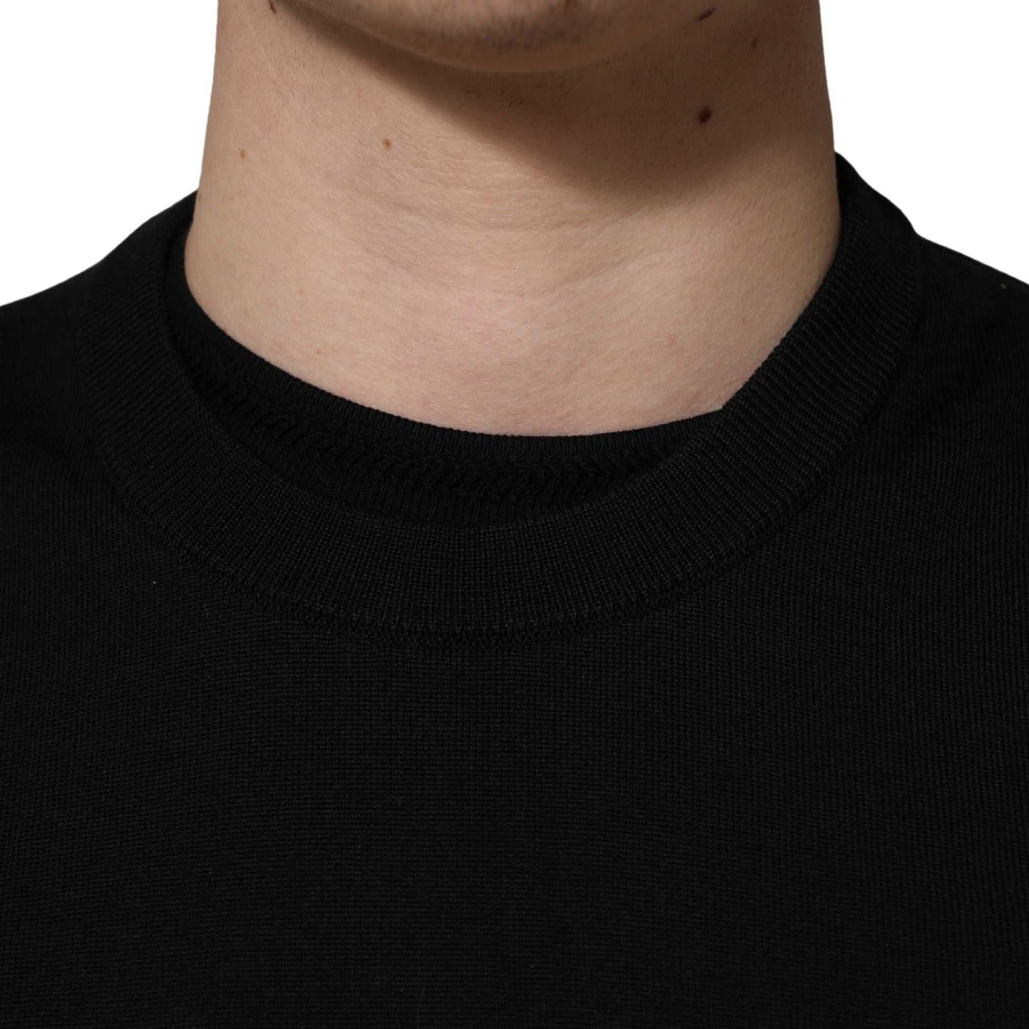 Dolce & Gabbana Black Graphic Logo Crew Neck Wool Pullover Sweater