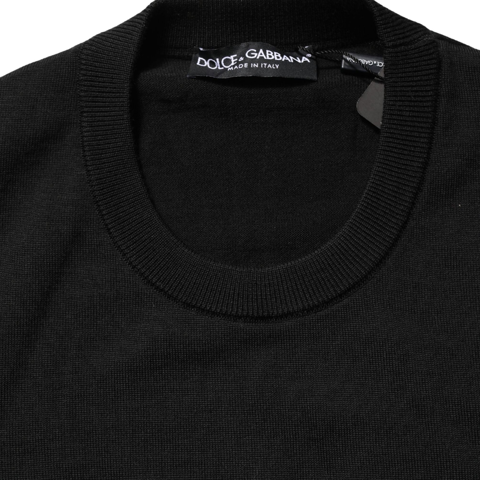 Dolce & Gabbana Black Graphic Logo Crew Neck Wool Pullover Sweater