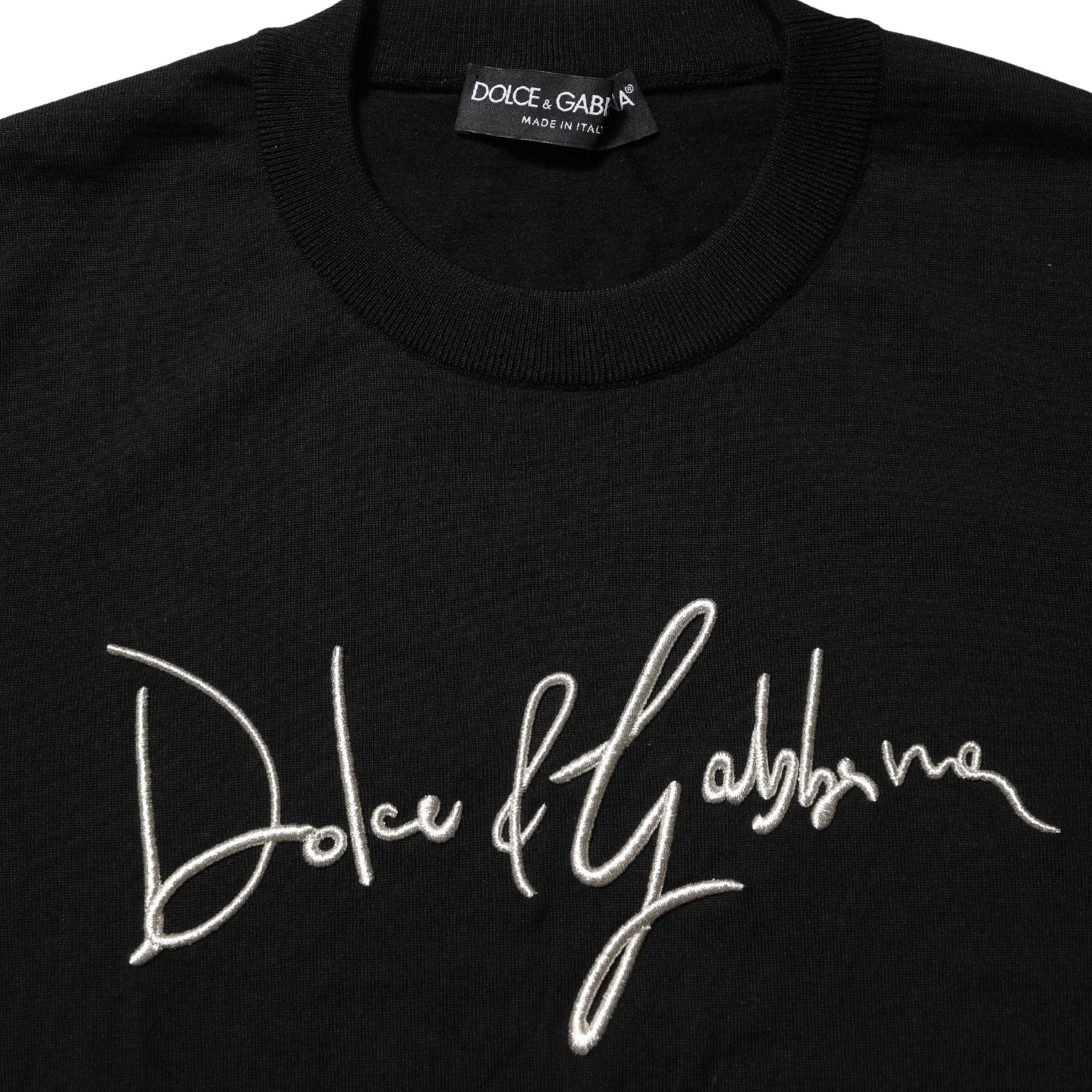 Dolce & Gabbana Black embroidered Logo Crew Neck Pullover Sweater