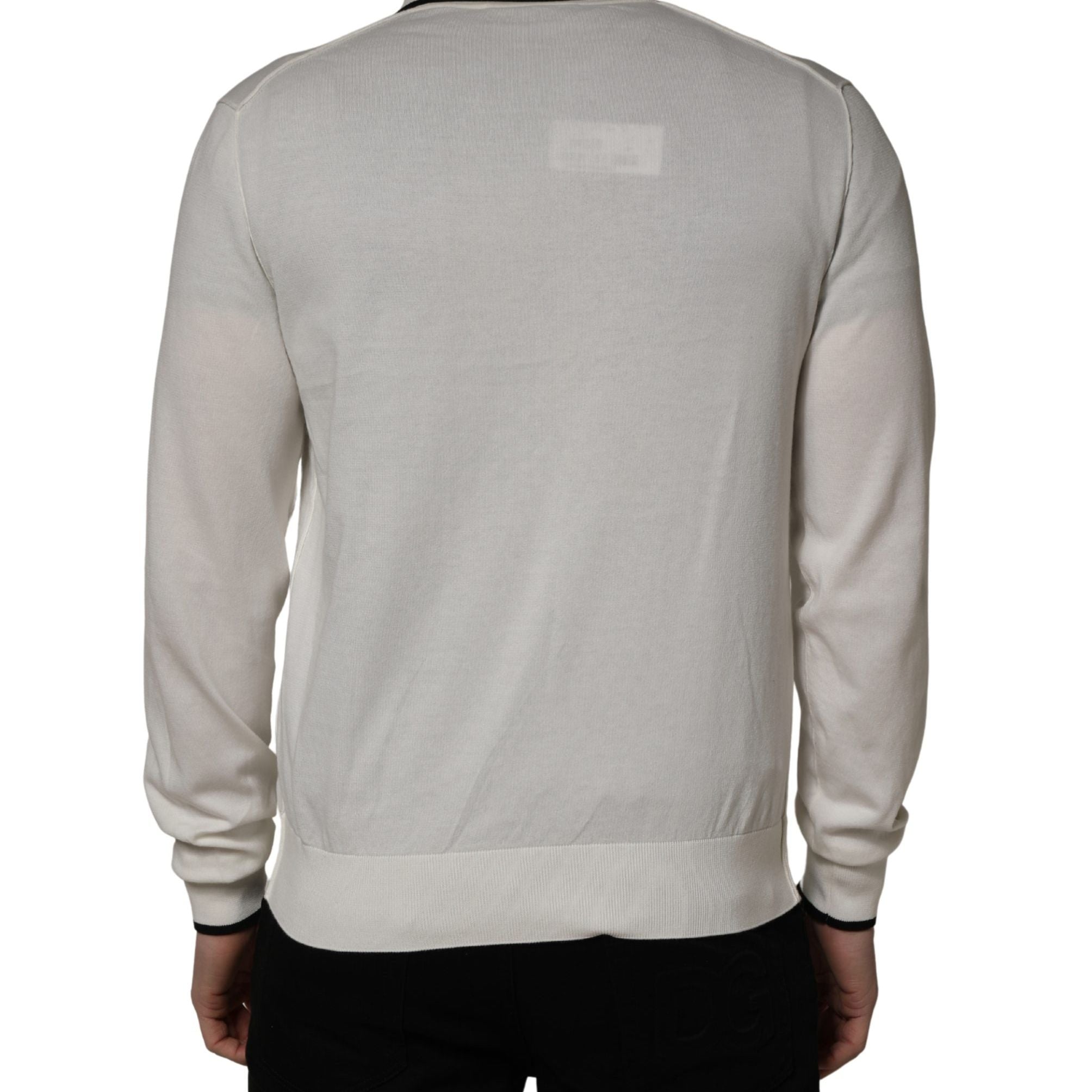 Dolce & Gabbana White Cotton Blend Men Polo Pullover Sweater