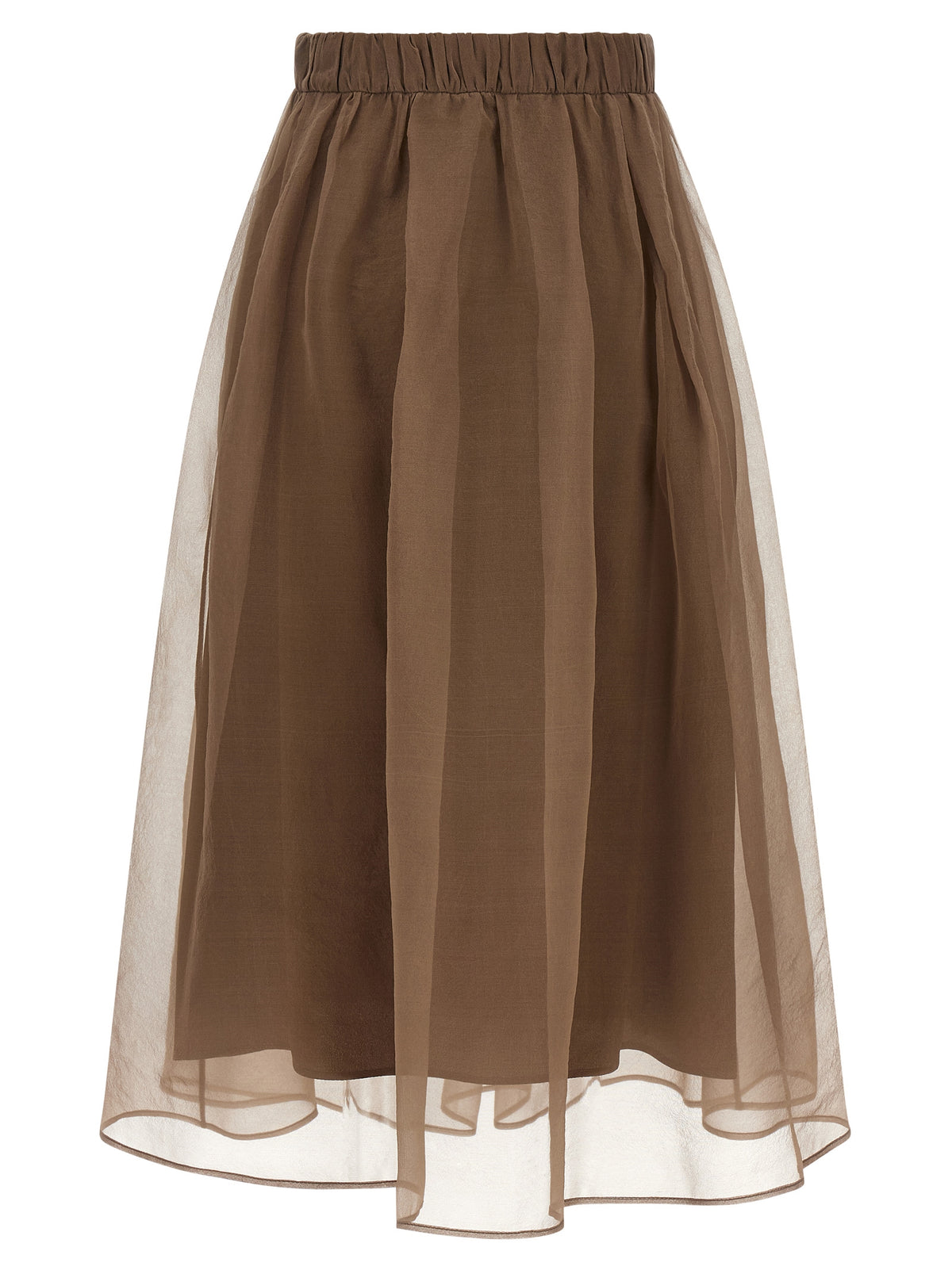 Brunello Cucinelli Brown Silk Midi Skirt