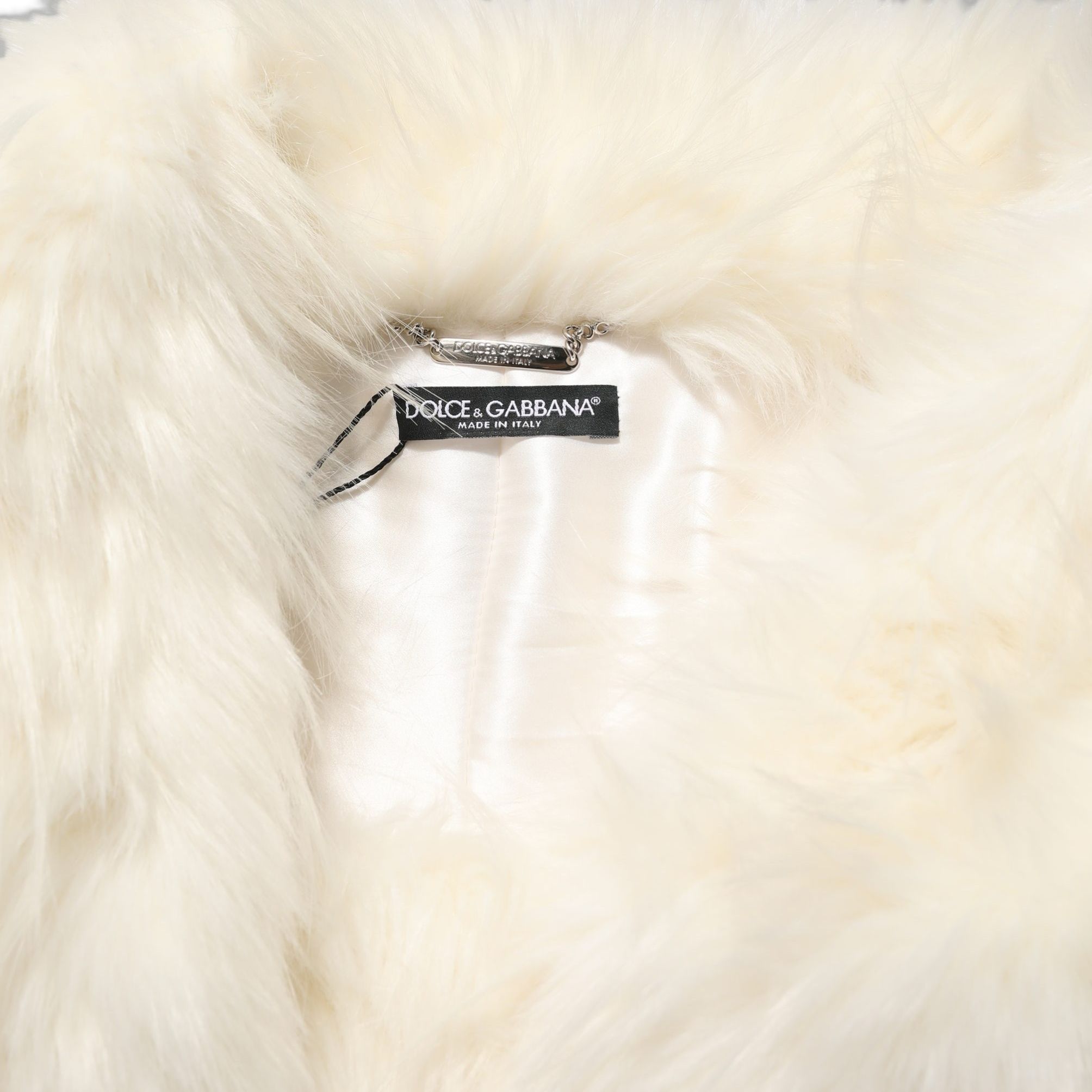 Dolce & Gabbana White Faux Fur Long Sleeves Coat Jacket