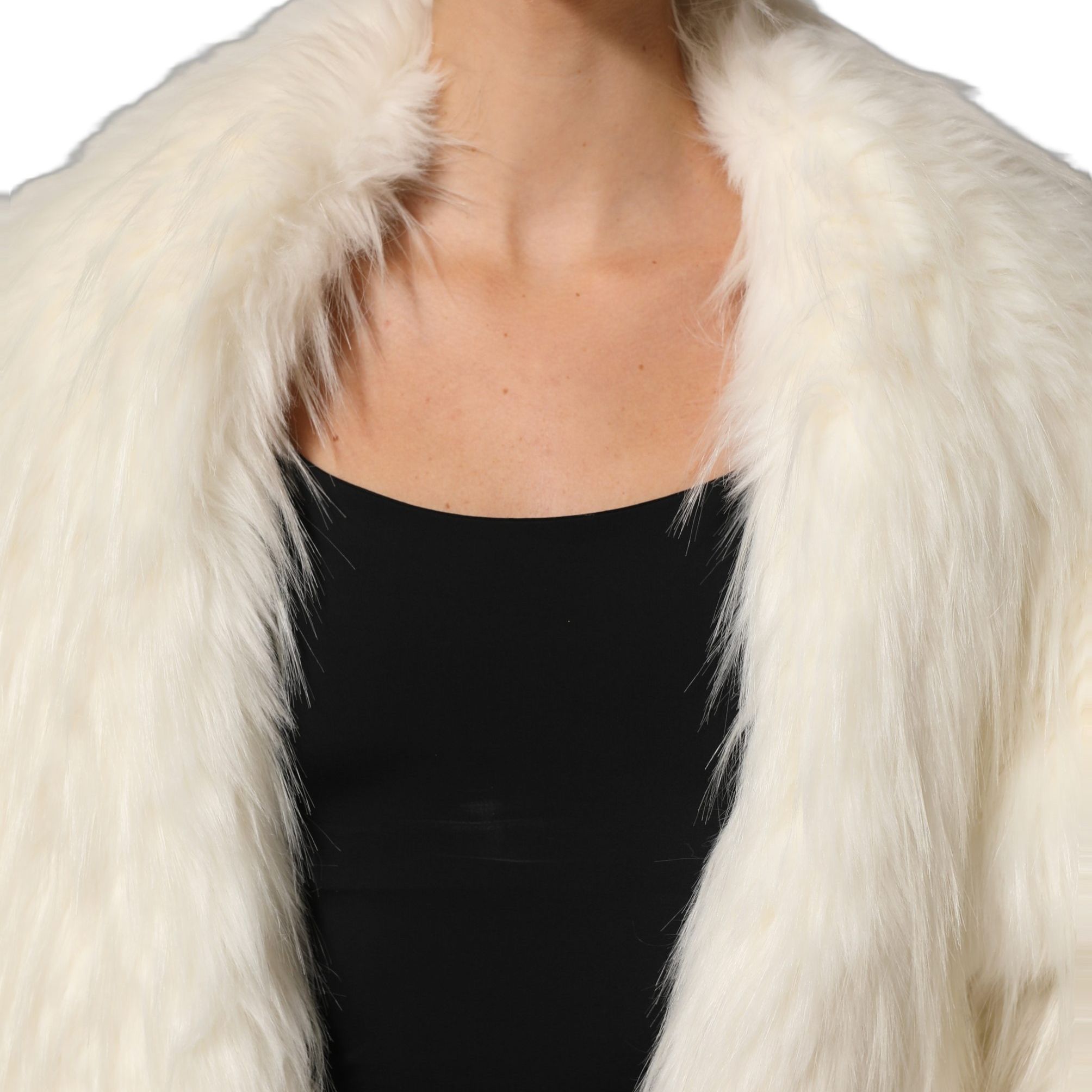 Dolce & Gabbana White Faux Fur Long Sleeves Coat Jacket