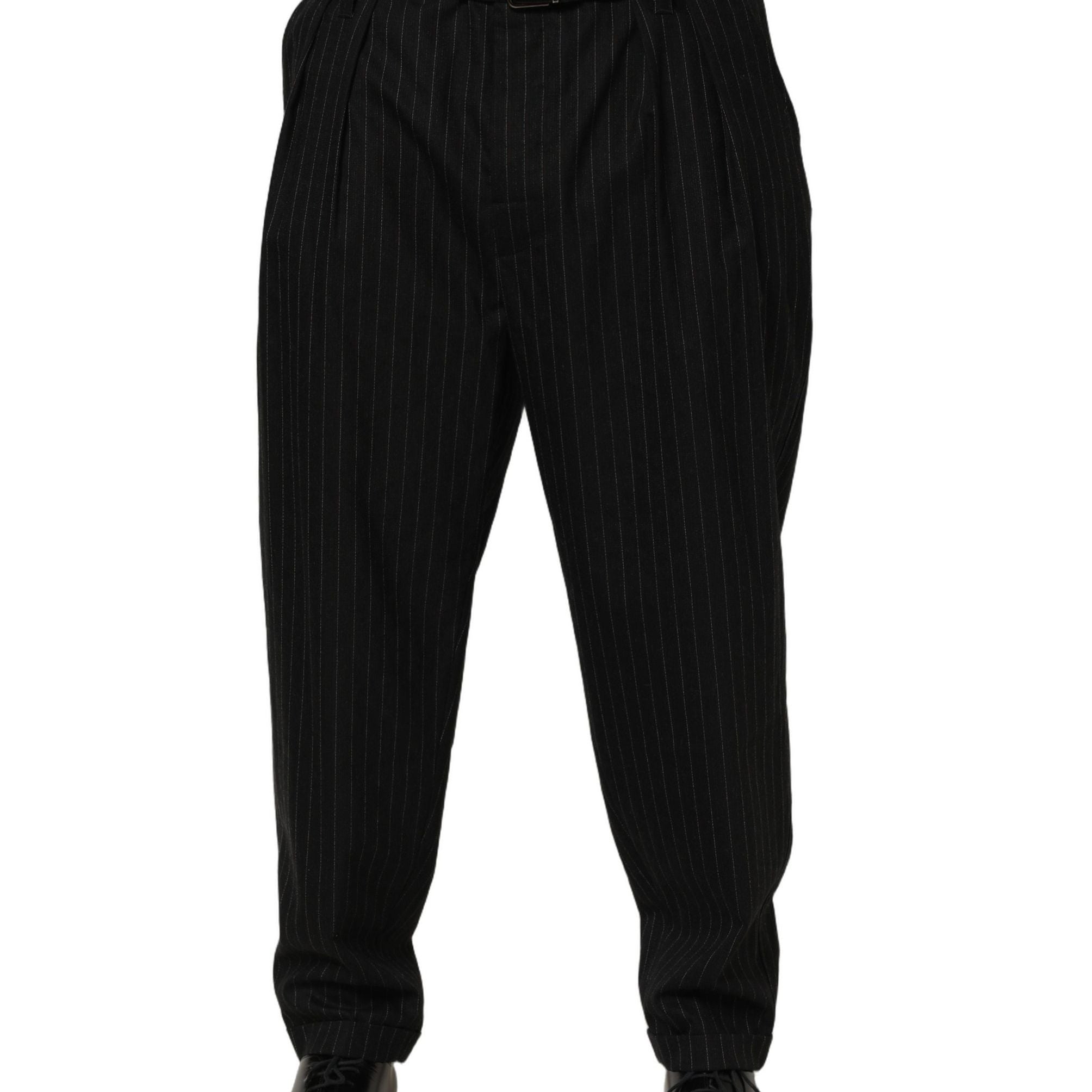 Dolce & Gabbana Black Pinstripe Wool Men Dress Trouser Pants