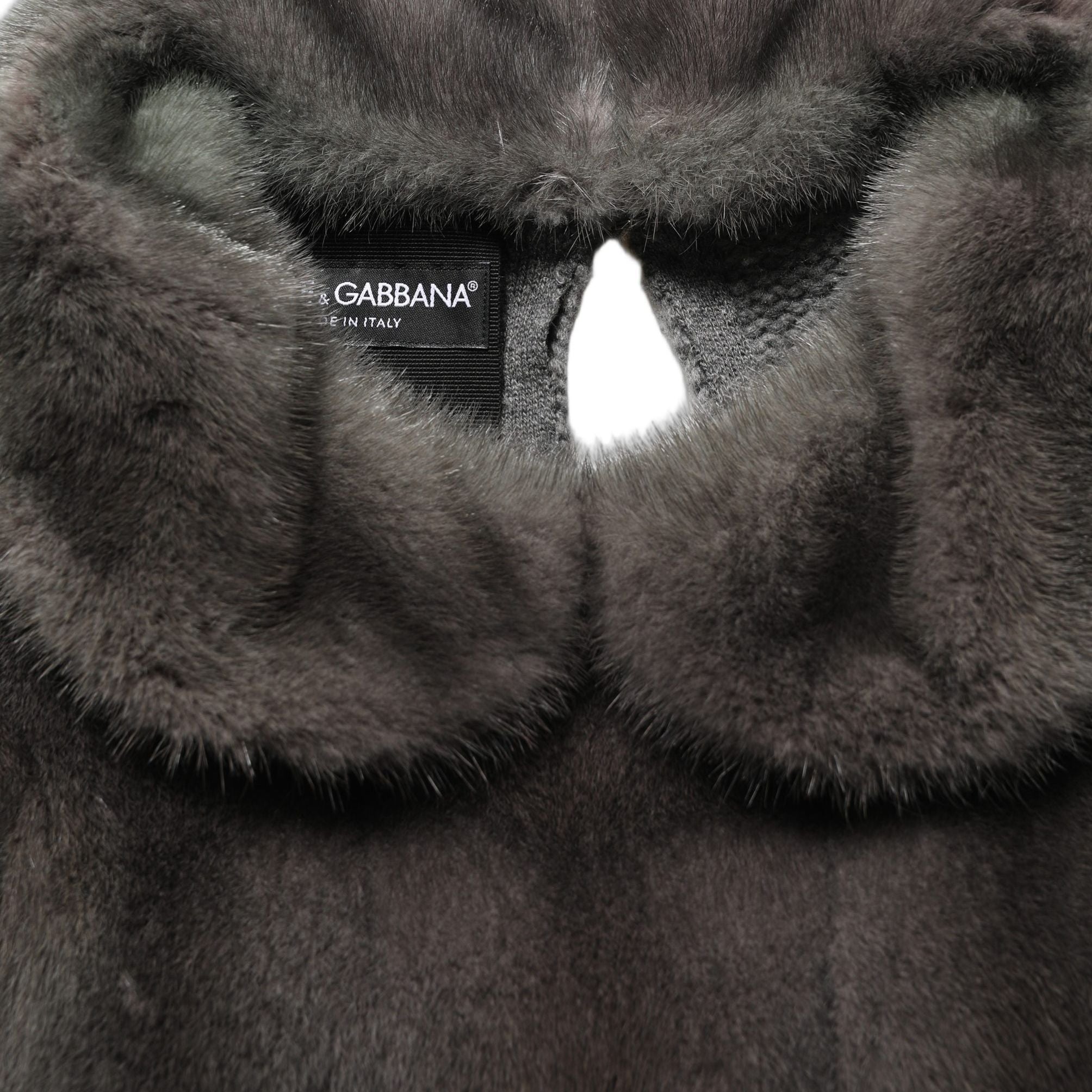 Dolce & Gabbana Dark Gray Mink Fur Round Collar Blouse Top