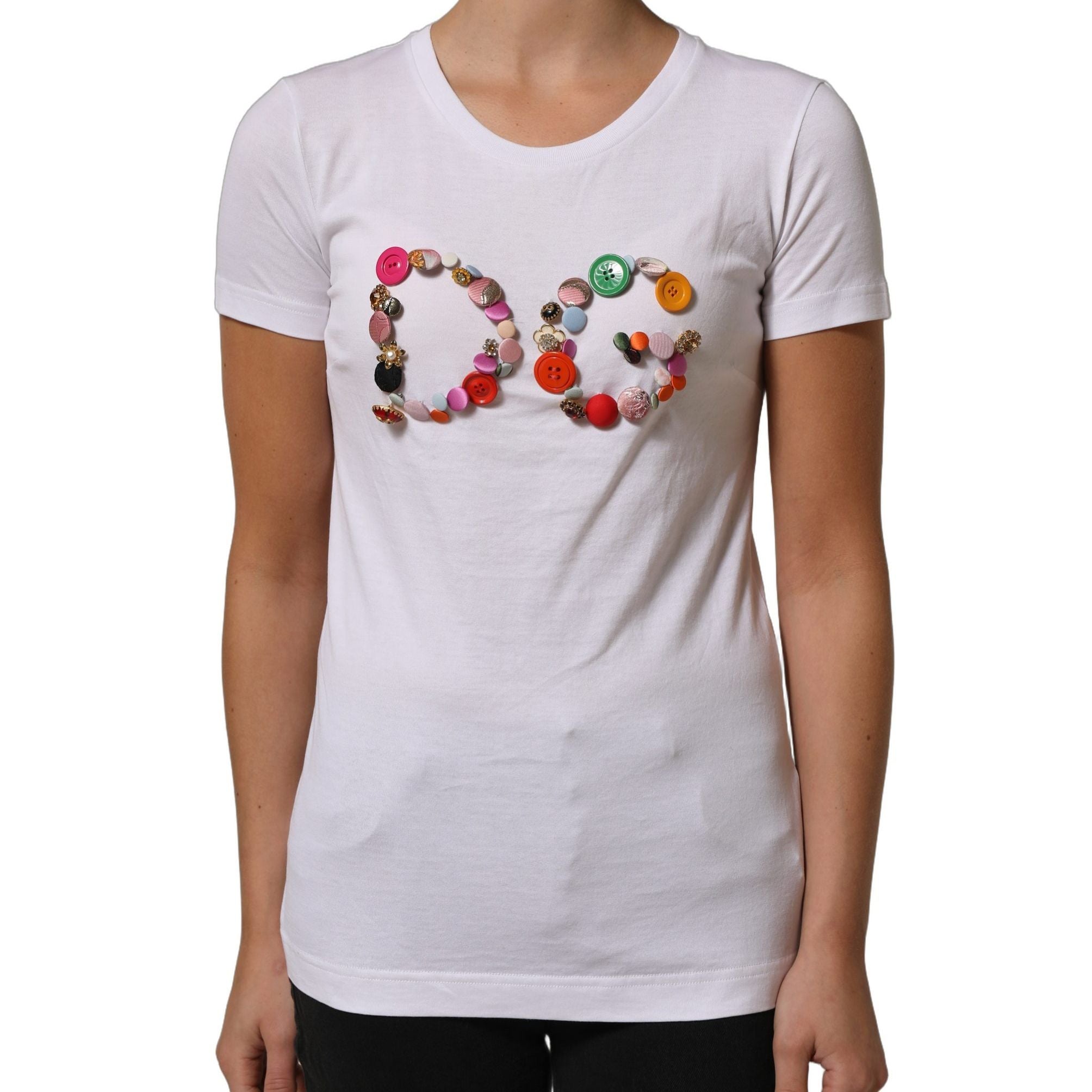 Dolce & Gabbana White DG Logo Embellished Round Neck T-shirt