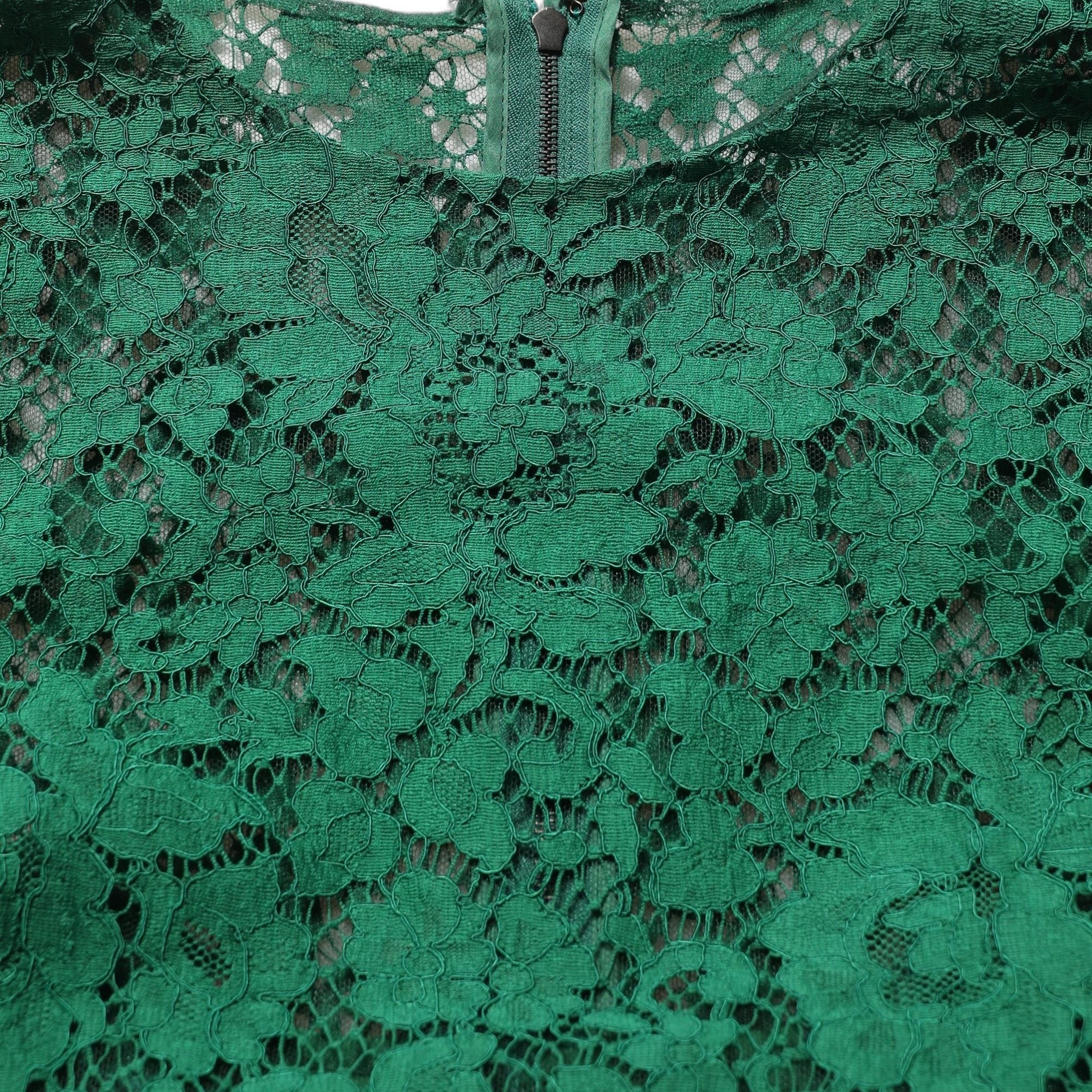 Dolce & Gabbana Green Floral Lace Round Neck Blouse Top